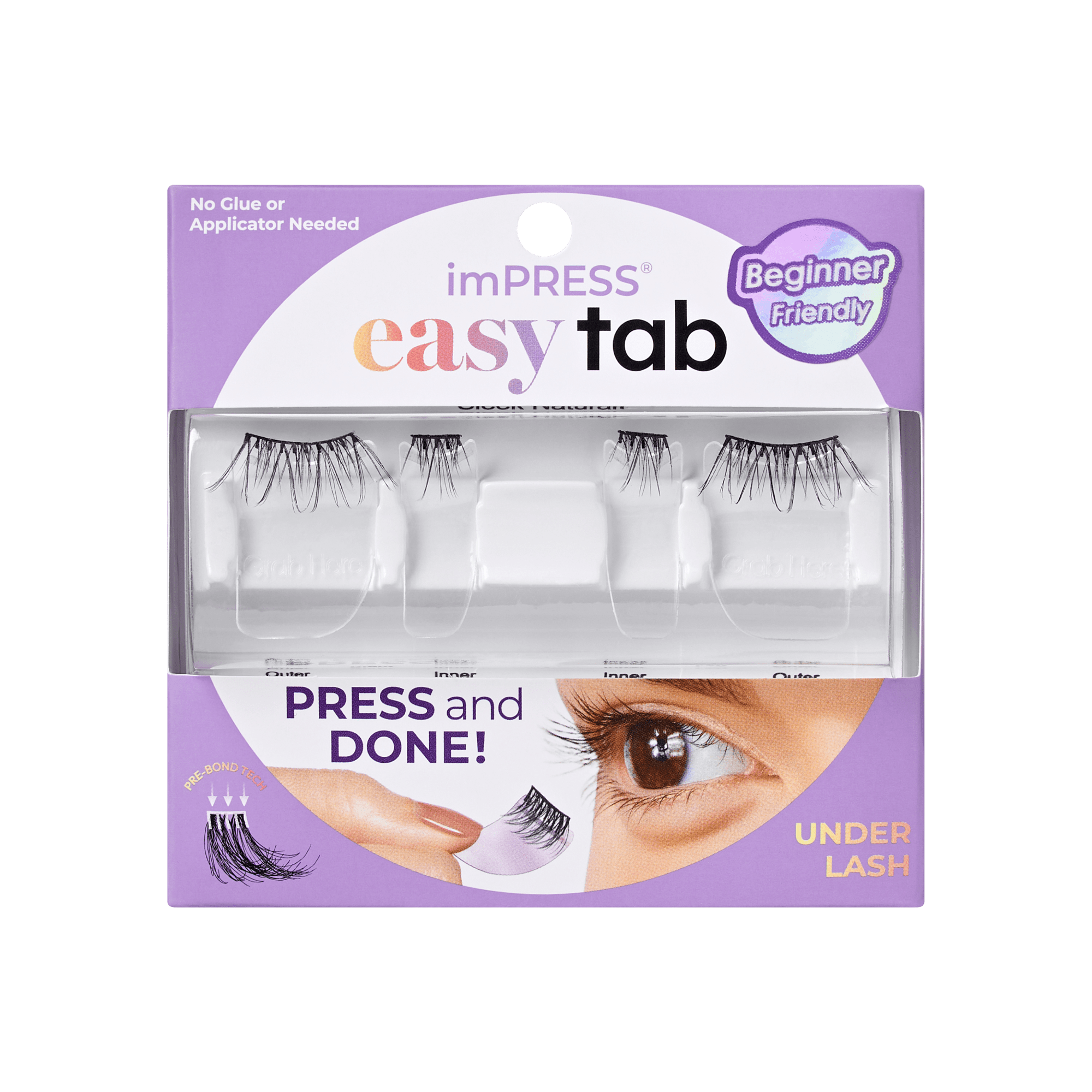 Impress Falsies easy tab Pre-Glued False Eyelashes - Sleek Natural | 1 Pair of Half Lash & 2 Lash Clusters, 6mm-12mm