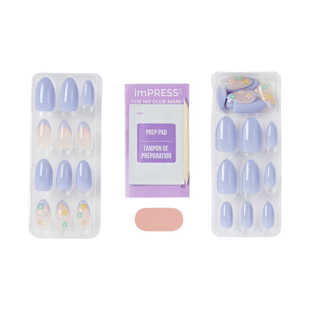 Impress Design No Glue Fake Press On Nails - Pastel Bloom | 3D & Jewel French Design, Multicolor, Medium, Almond, Manicure