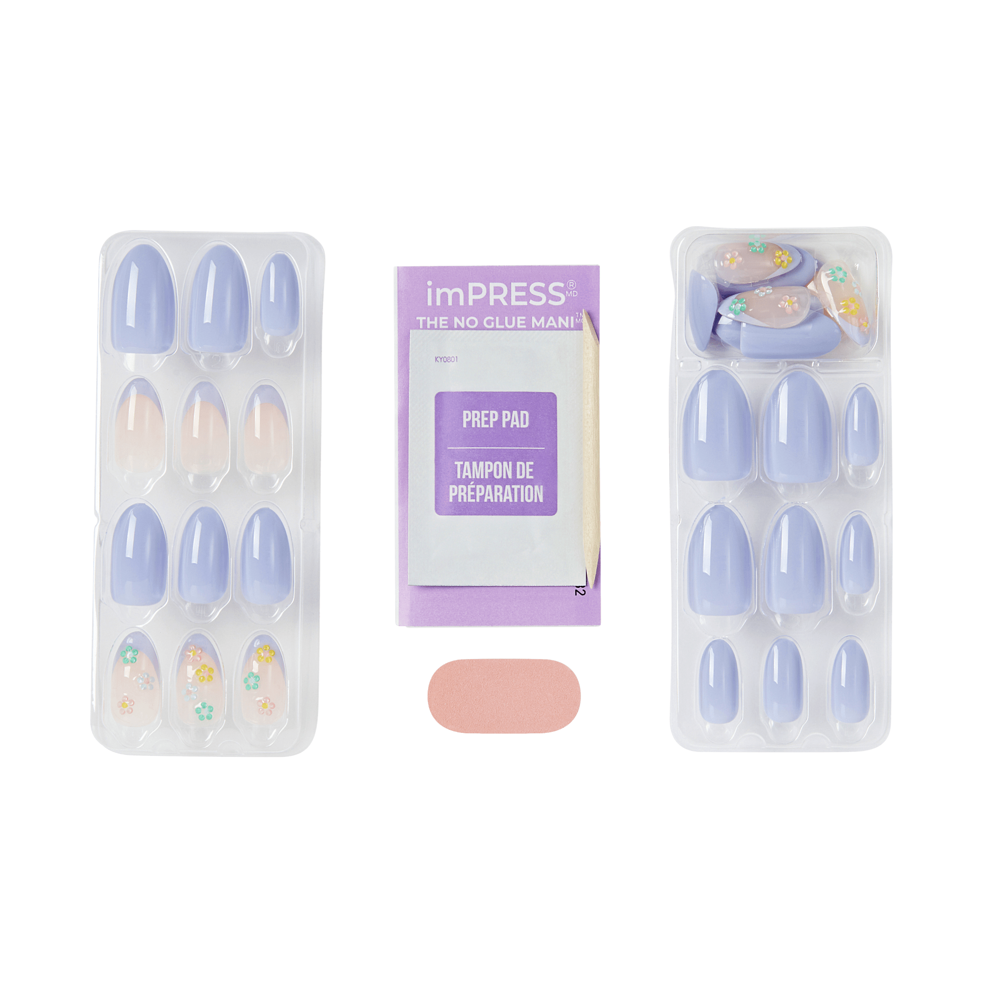 Impress Design No Glue Fake Press On Nails - Pastel Bloom | 3D & Jewel French Design, Multicolor, Medium, Almond, Manicure