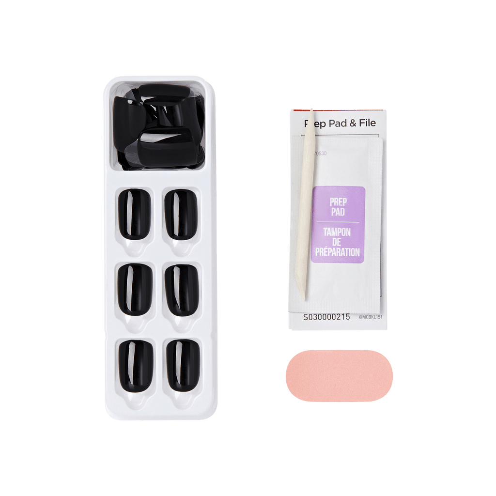 Impress Color No Glue Fake Press On Nails - All Black | Solid, Black, Short, Squoval, Manicure