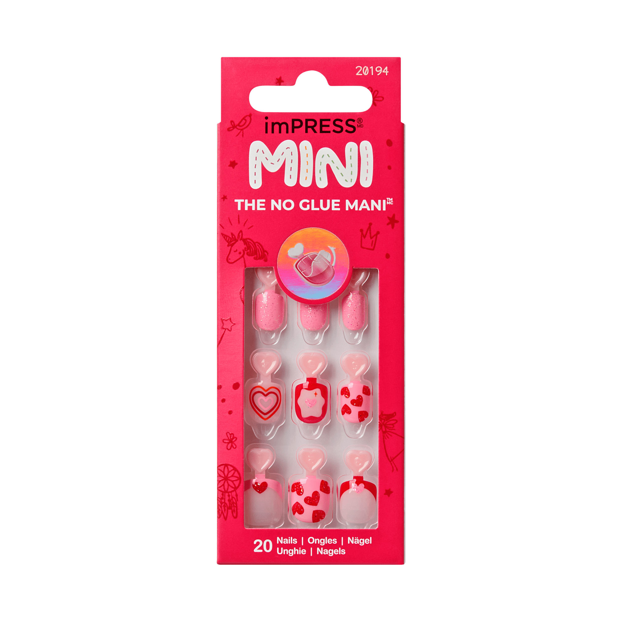 Impress Kids No Glue Fake Press On Nails - Magical Friend | Design, Red & Pink, Kids, Squoval, Manicure