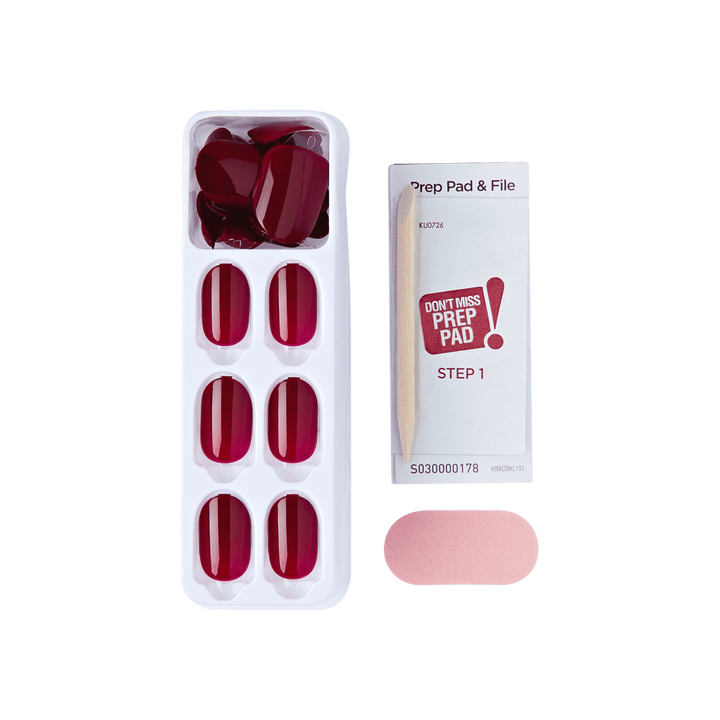 Impress Color No Glue Fake Press On Nails - Maplewood | Solid, Red, Short, Oval, Manicure