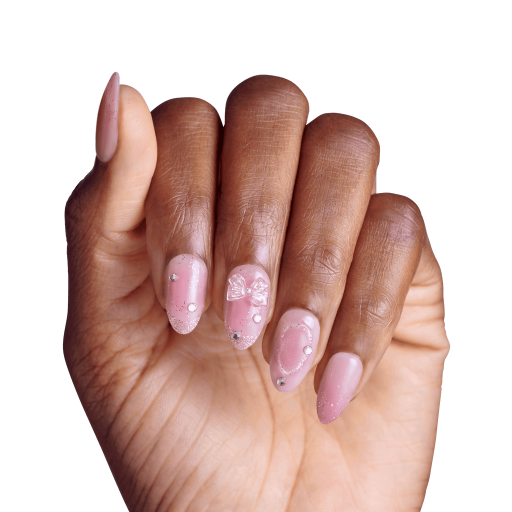 Impress Design Premium No Glue Fake Press On Nails - Venus | 3D & Jewel Design,  Pink, Medium, Almond, Manicure
