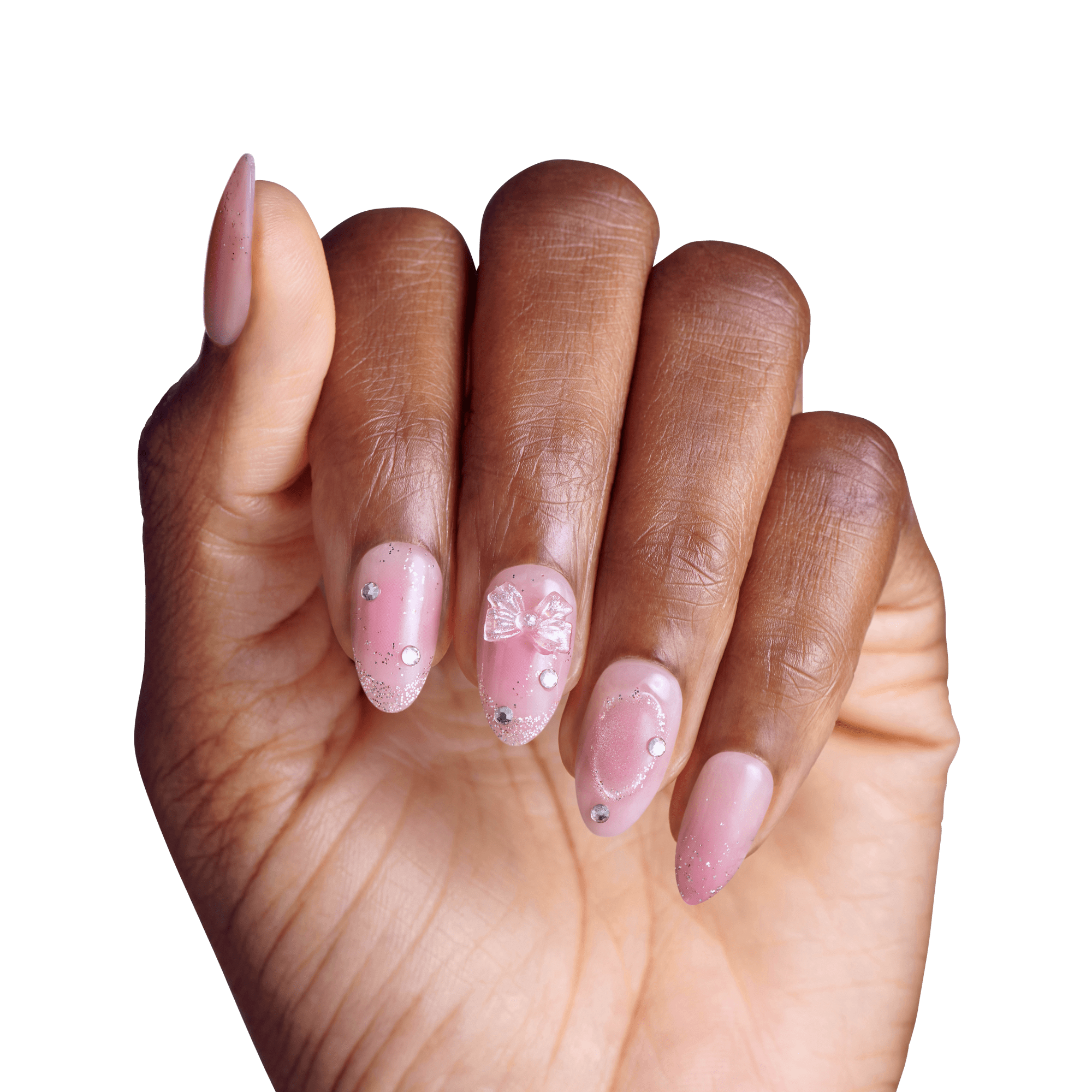Impress Design Premium No Glue Fake Press On Nails - Venus | 3D & Jewel Design,  Pink, Medium, Almond, Manicure
