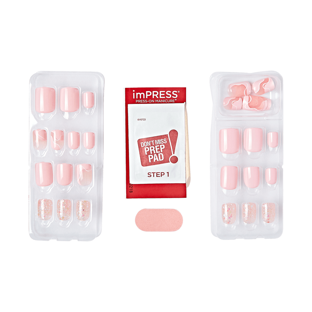 Impress Design No Glue Fake Press On Nails - This Feeling | Design, Pink, Petite, Squoval, Manicure