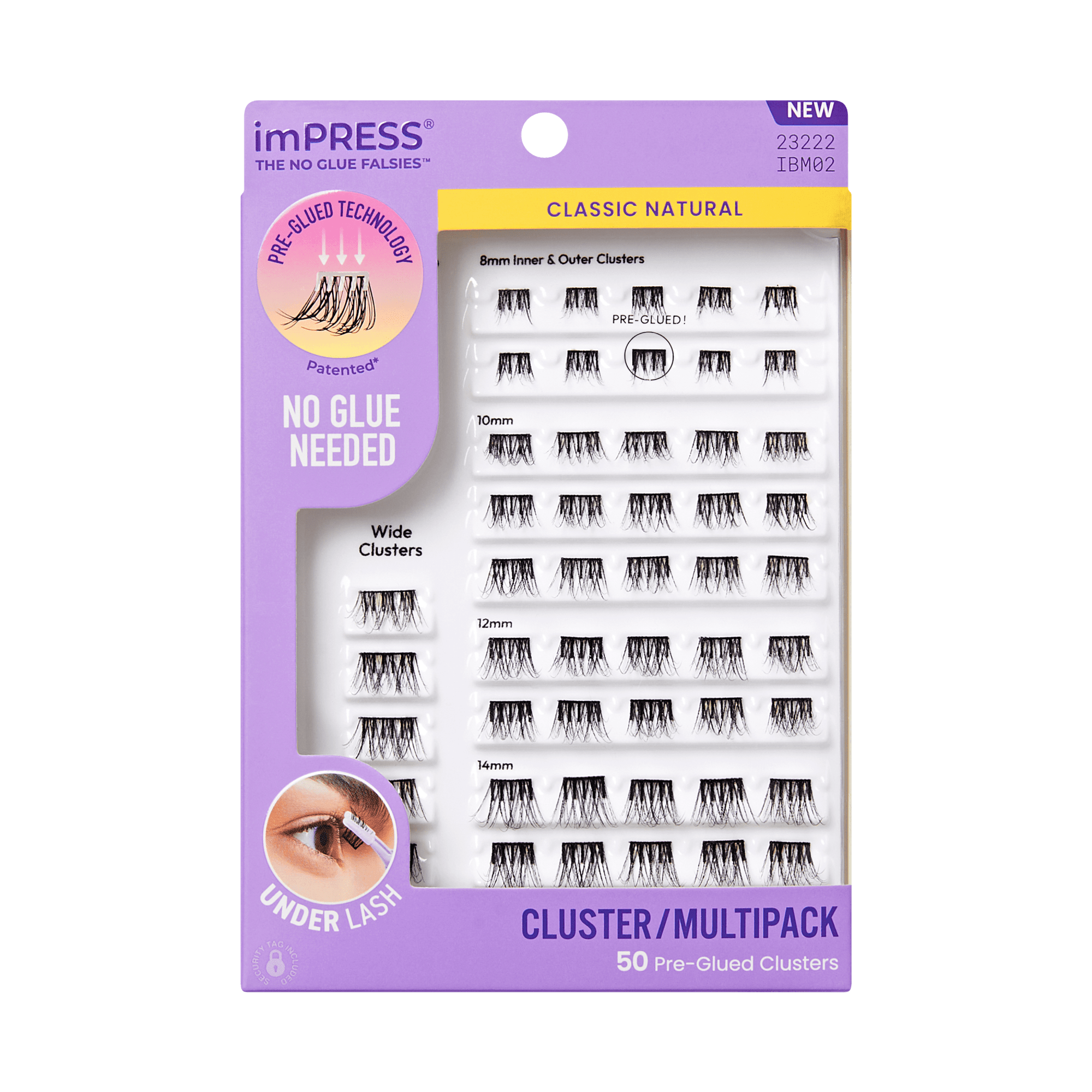 Impress Falsies Pre-Glued False Eyelashes Multipack - Classic Natural | 50 Lash Clusters, 8mm-14mm