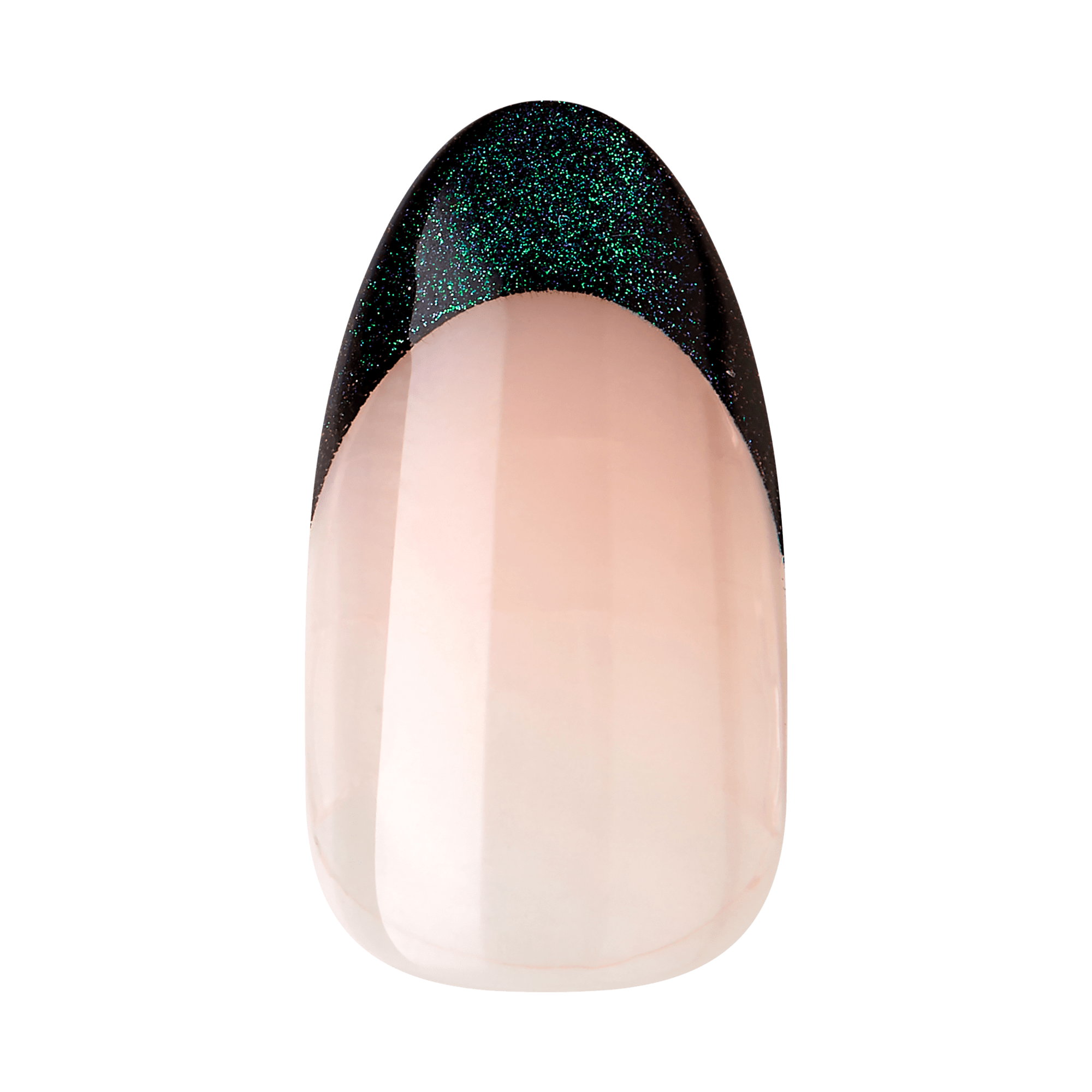 Impress Premium No Glue Fake Press On Nails - Visions | 3D & Jewel French, Metallic Green, Medium, Almond, Manicure