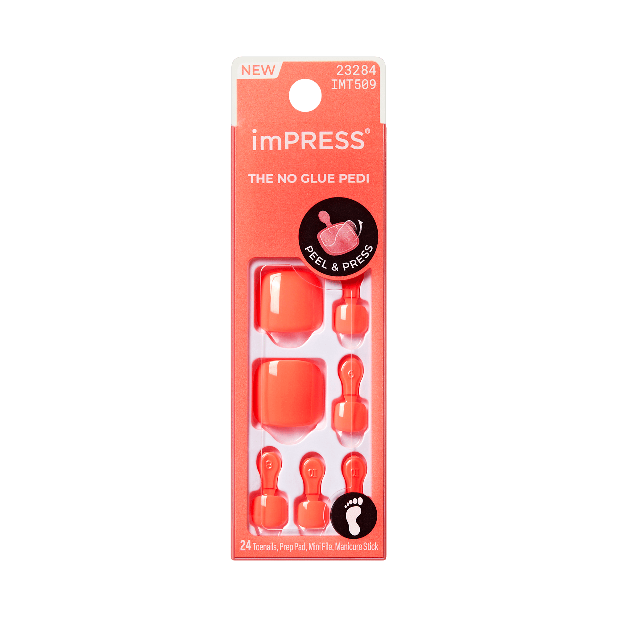 Impress Color No Glue Fake Press On Toenails - Pure Mood | Solid, Orange, Short, Squoval, Pedicure