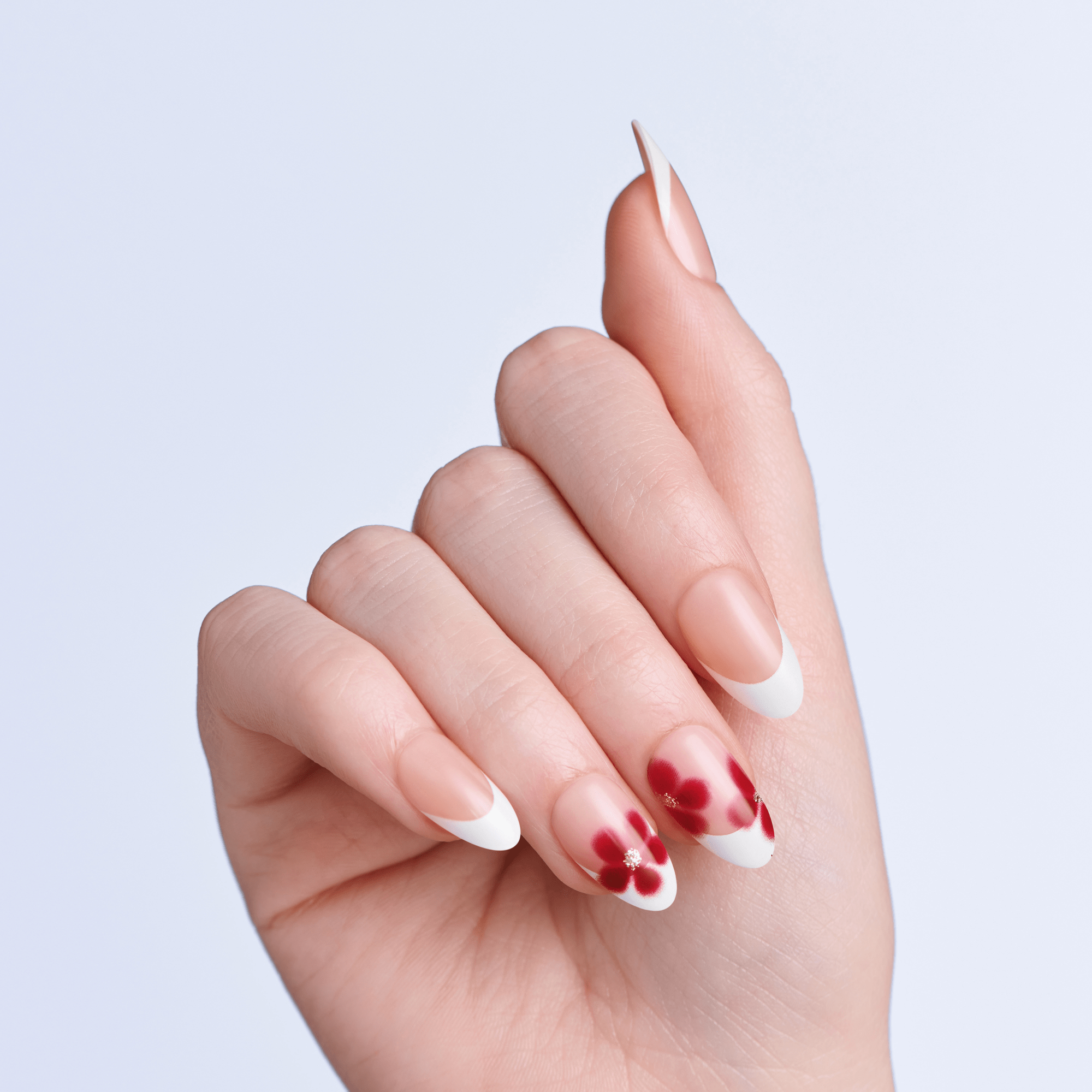 Impress Design No Glue Fake Press On Nails - Hampton | French Design, White & Red, Medium, Almond, Manicure