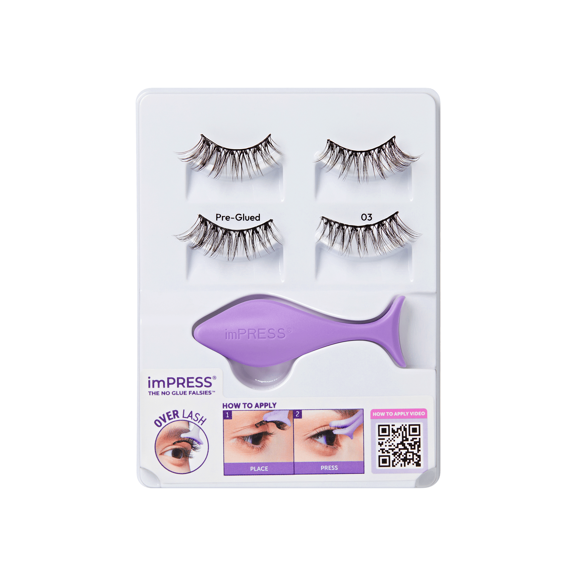 Impress Falsies Pre-Glued Strip False Eyelashes Starter Kit - Classic Wispy | 2 Pairs, With Applicator, 16mm
