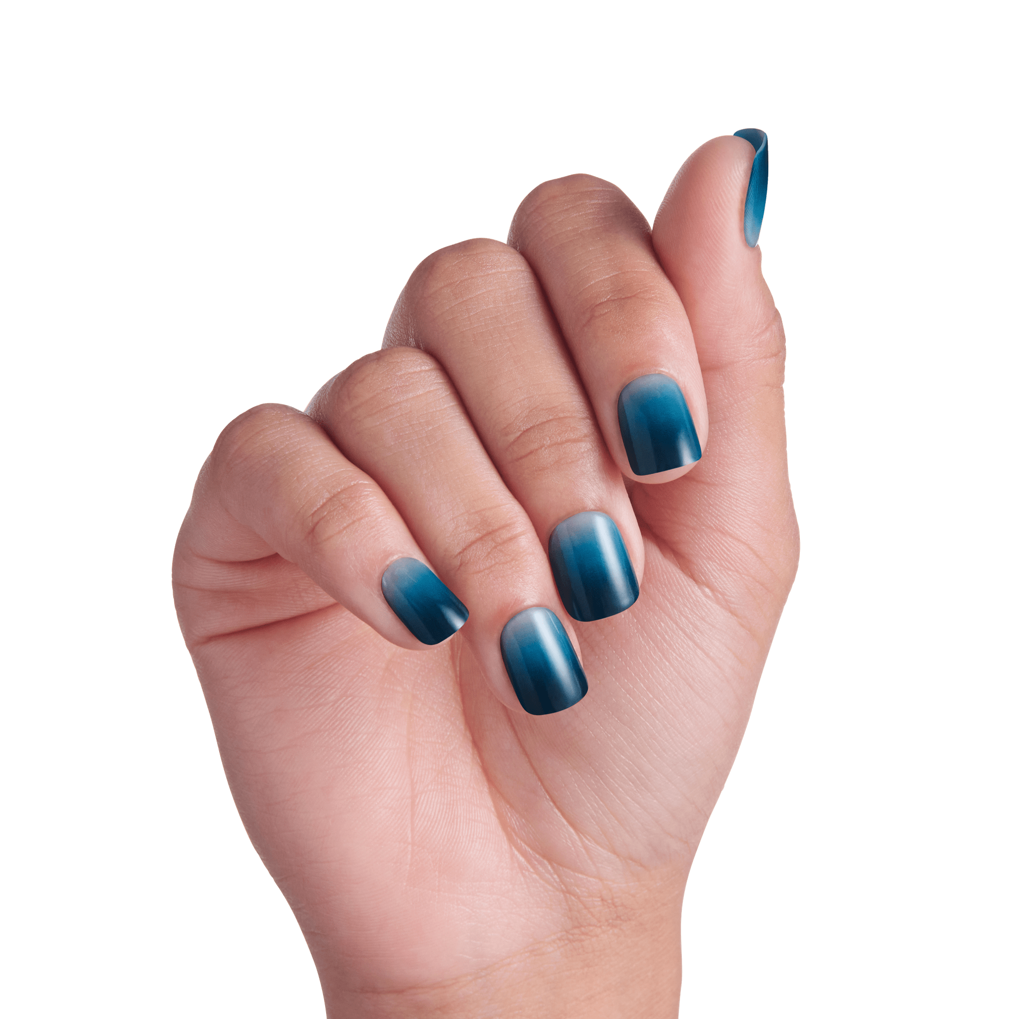 Impress Color No Glue Fake Press On Nails - Velvet Breeze | Design, Blue, Short, Squoval, Manicure