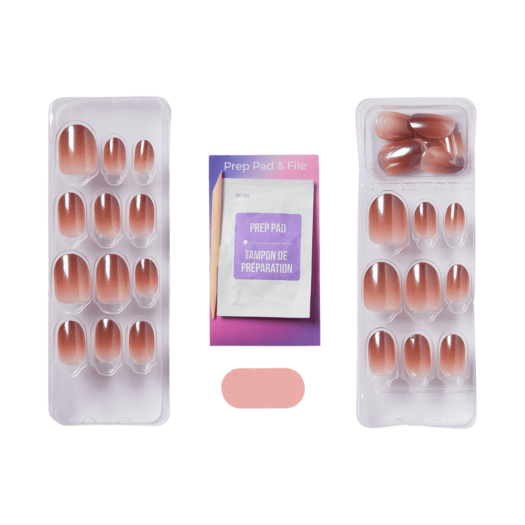 colorFX by Impress No Glue Fake Press On Nails - Blissful Radiance | Solid, Brown, Short, Oval, Manicure