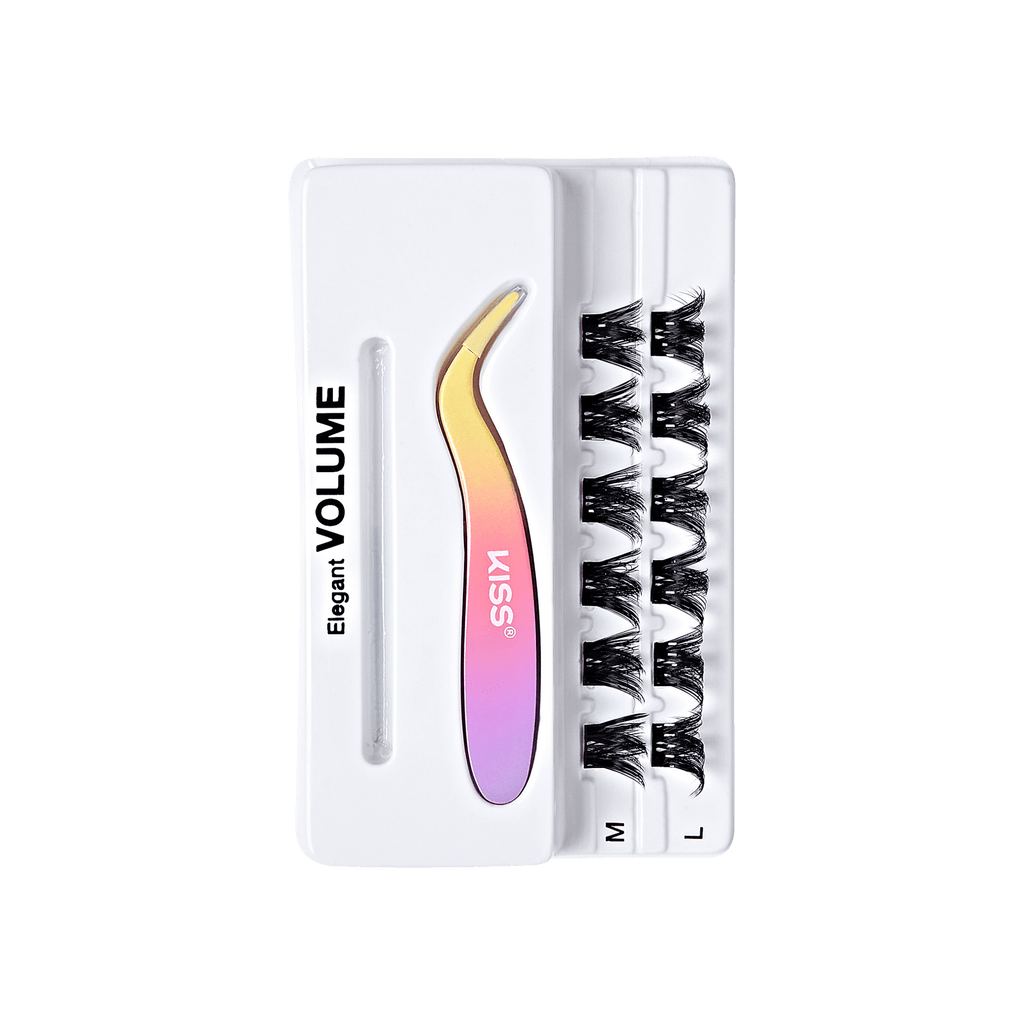 Impress Falsies Pre-Glued False Eyelashes Minipack - Elegant | 12 Lash Clusters, With Mini Applicator, 12mm-14mm