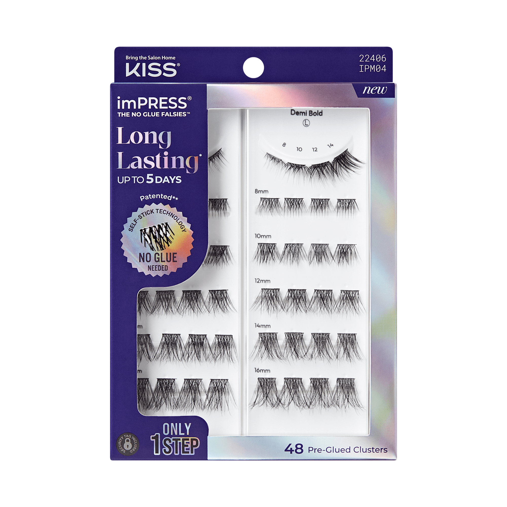 Impress Falsies Long Lasting Pre-Glued False Eyelashes - Demi Bold | 48 Lash Clusters, Up To 5 Day Wear, 8mm-16mm