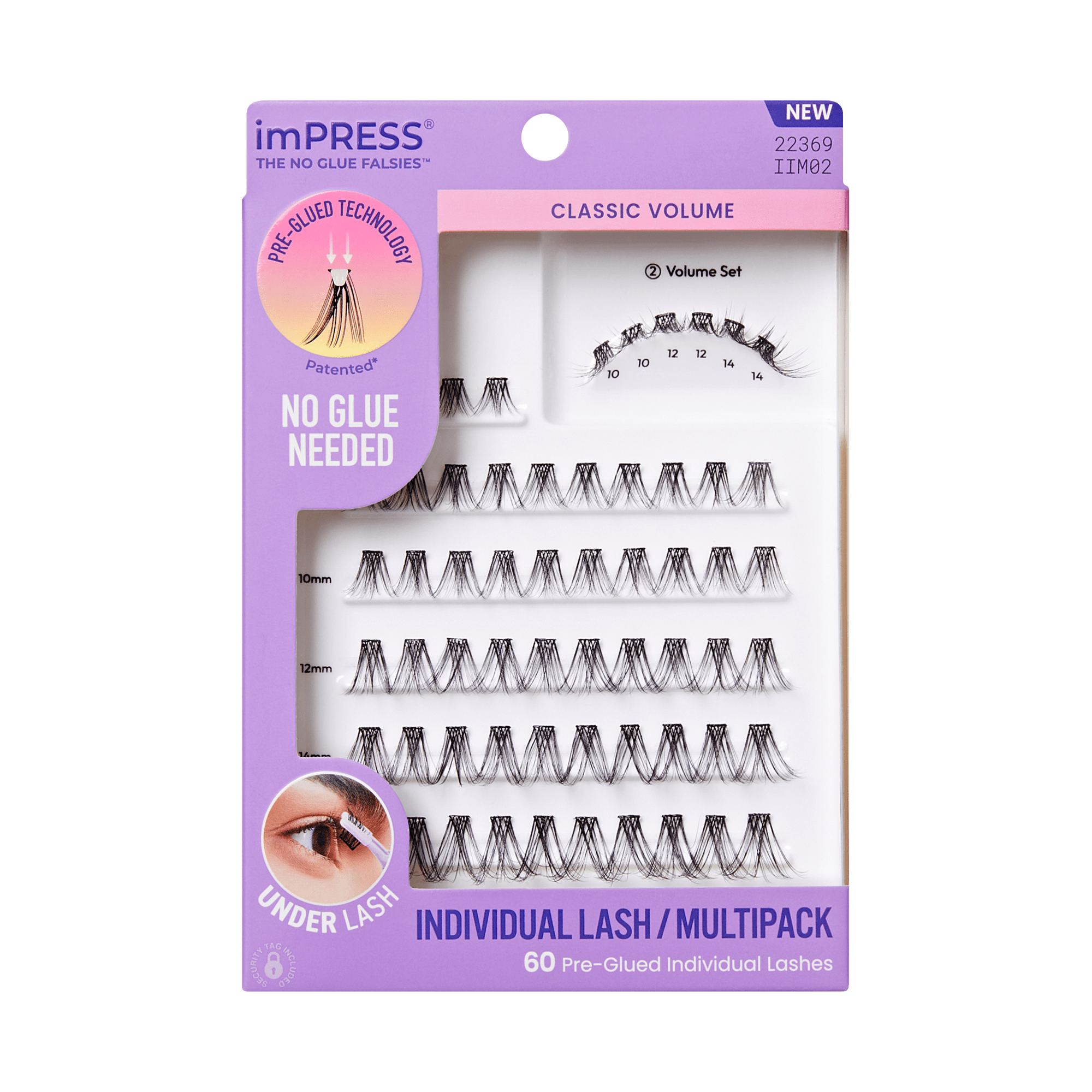 Impress Falsies Pre-Glued Individual False Eyelashes Multipack- Classic Volume | 60 Lash Clusters, 8mm–16mm