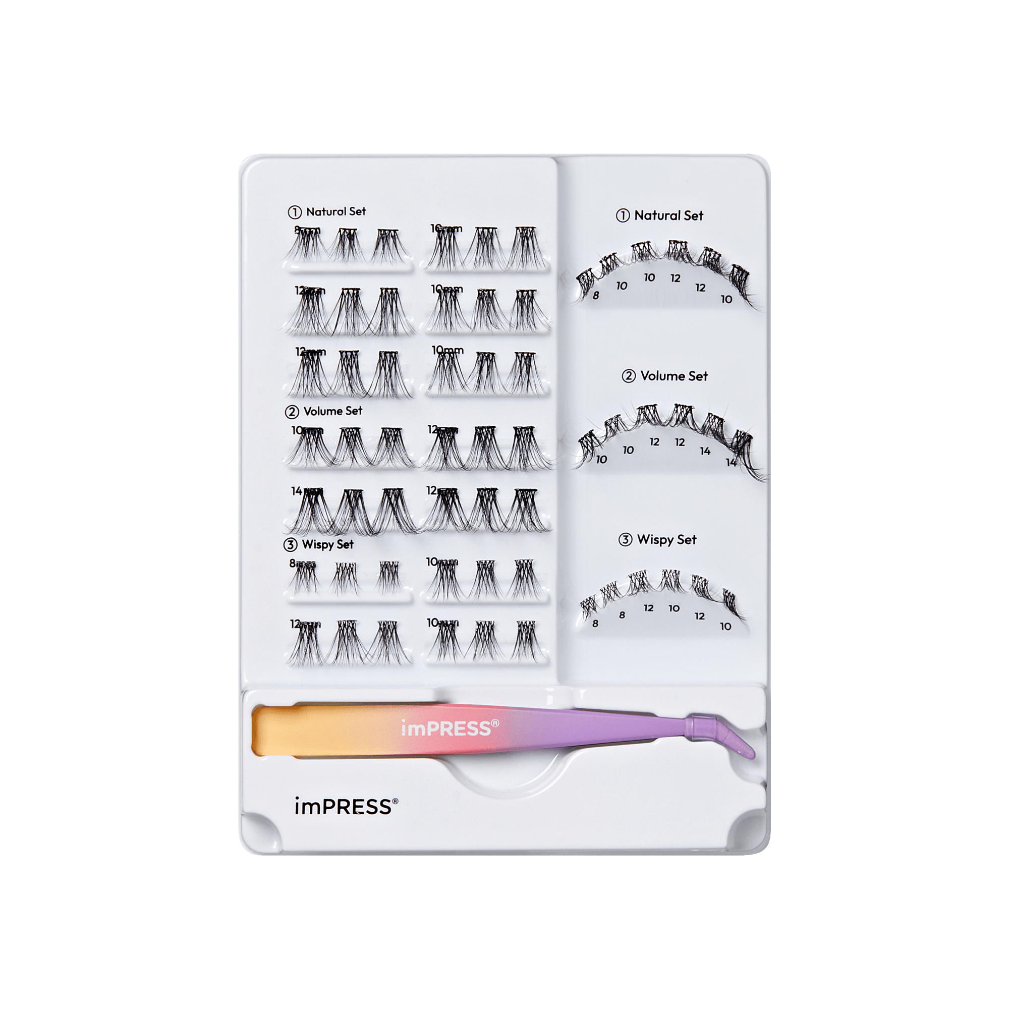 Impress Falsies Pre-Glued Individual False Eyelashes Starter Kit | 60 Lash Clusters, With Applicator, 8mm-14mm