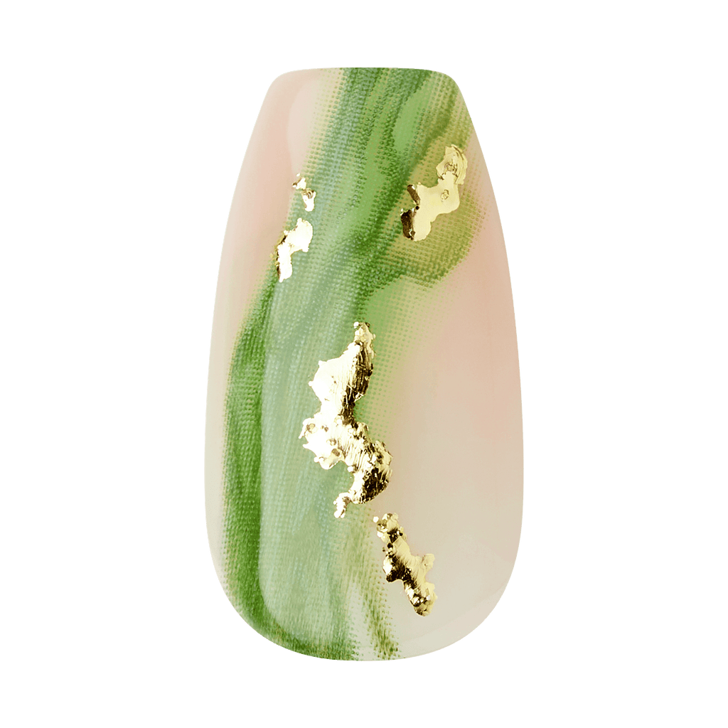 Impress Design No Glue Fake Press On Nails - Ballerina | French Design, Green, Medium, Coffin, Manicure