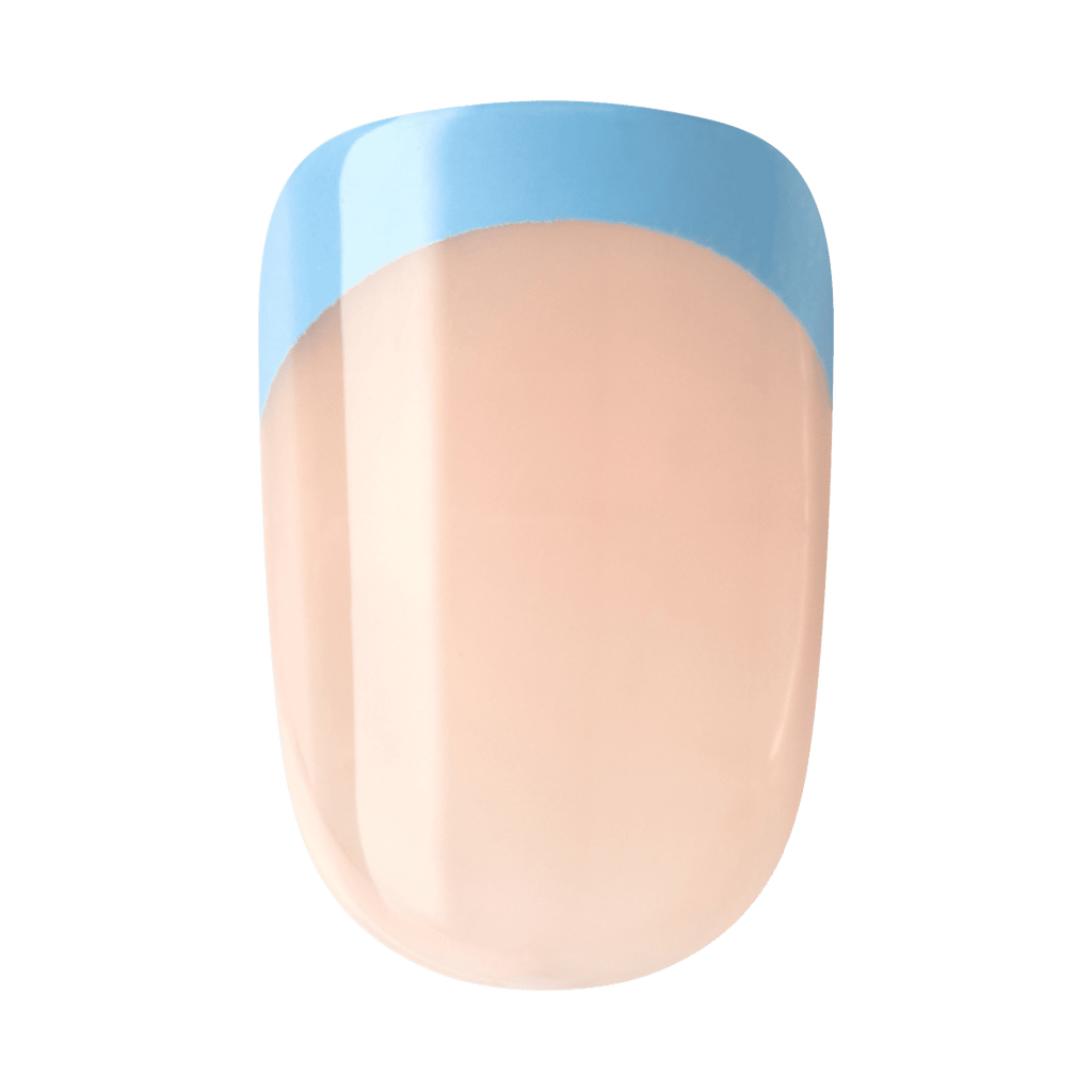 Impress French No Glue Fake Press On Nails - Snooze | French Design, Blue, Short, Squoval, Manicure