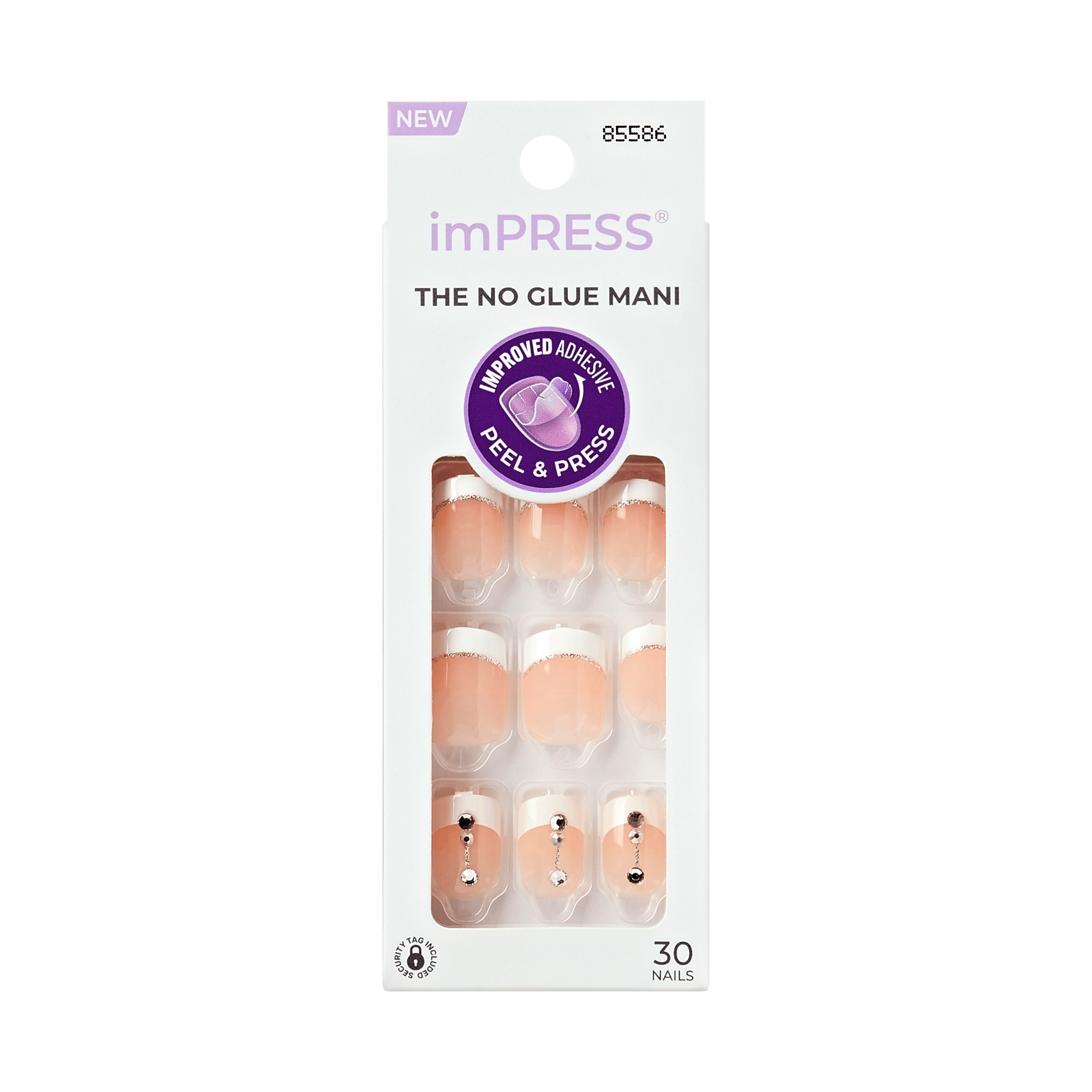 Impress Design No Glue Fake Press On Nails - Falling | 3D & Jewel French, White, Short, Squoval, Manicure