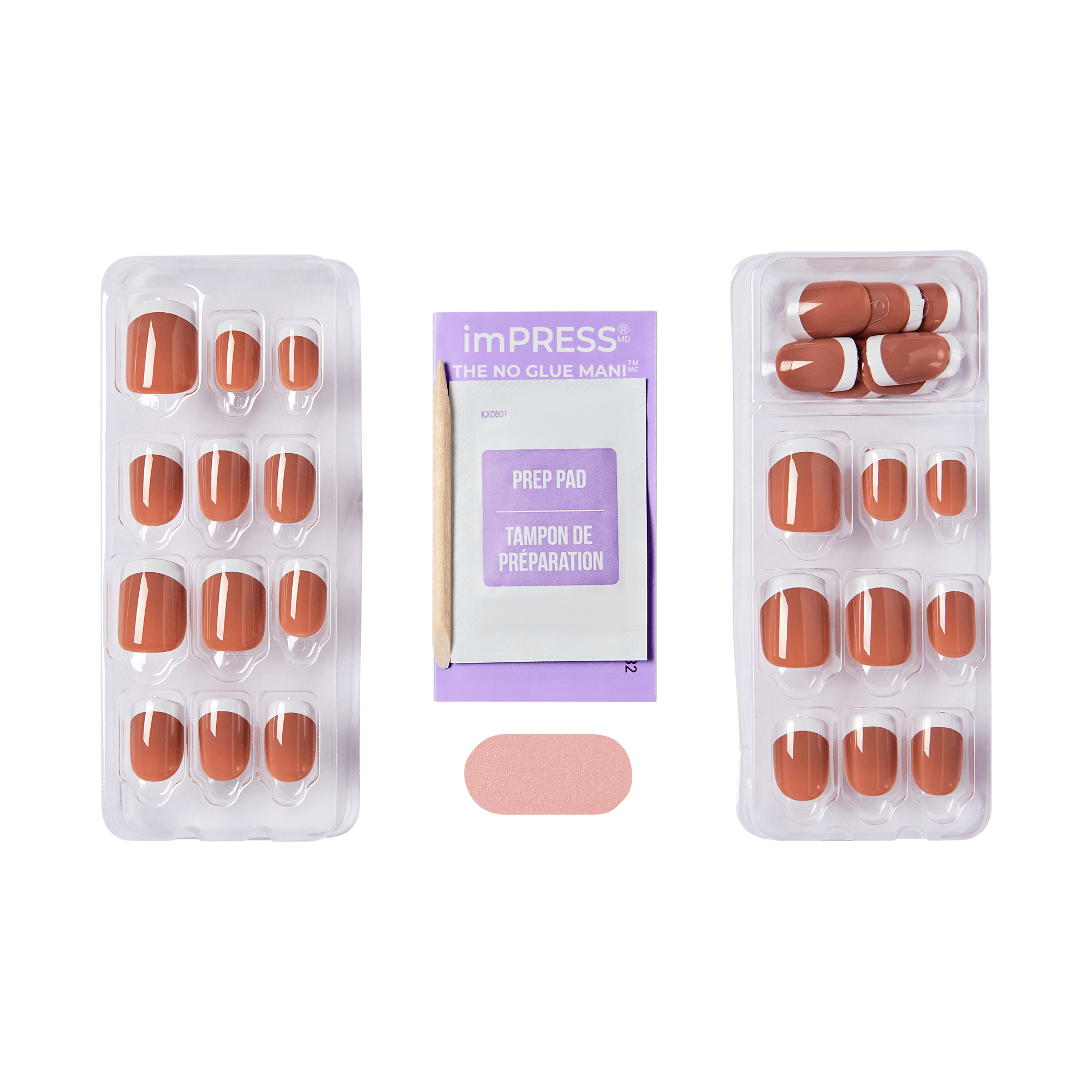 Impress Design No Glue Fake Press On Nails - Chatoyer | French Design, Brown, Short, Squoval, Manicure