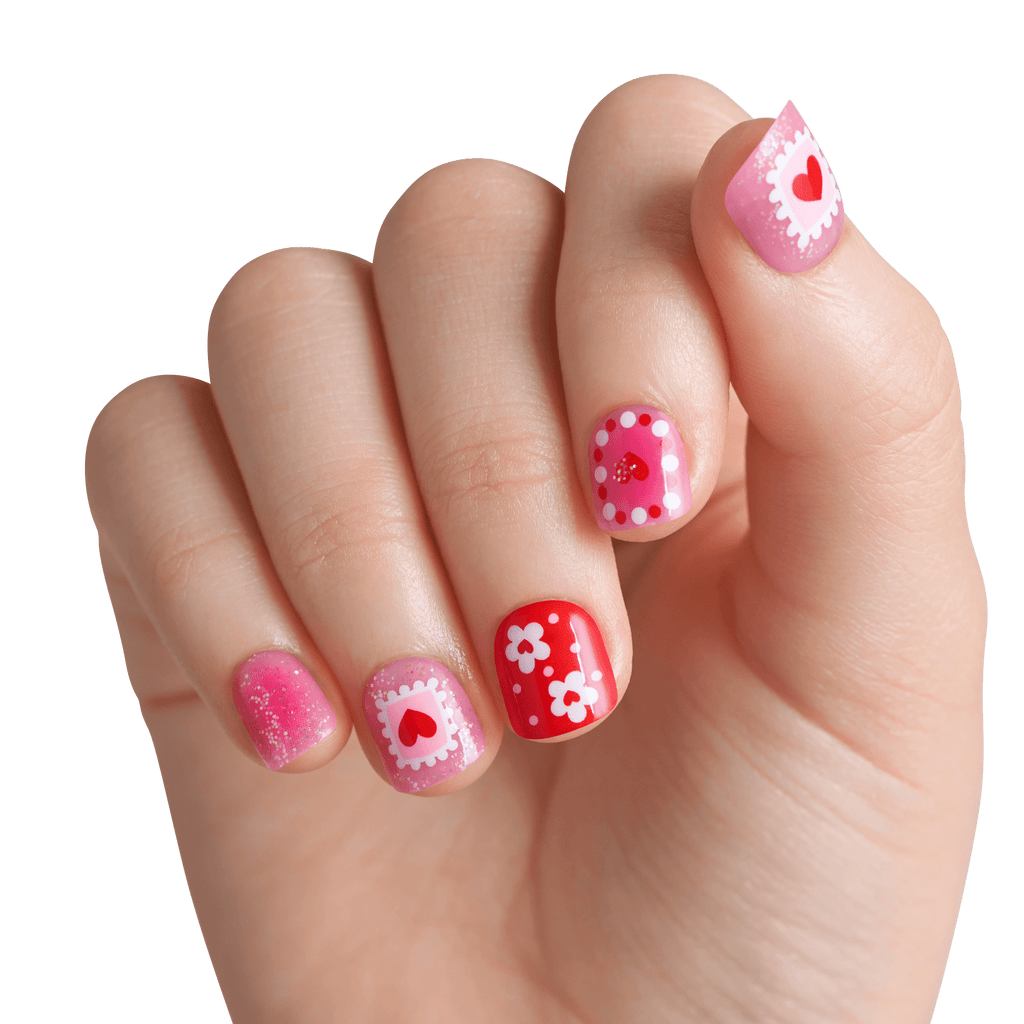 Impress Kids No Glue Fake Press On Nails - Candy Heart | Design, Red & Pink, Kids, Squoval, Manicure