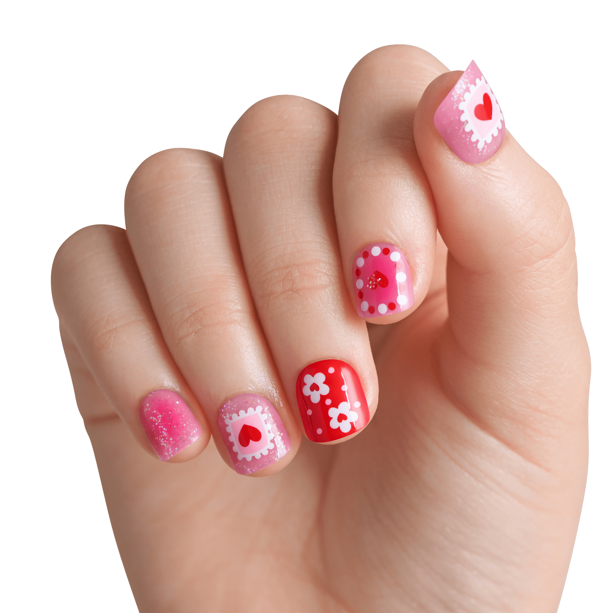 Impress Kids No Glue Fake Press On Nails - Candy Heart | Design, Red & Pink, Kids, Squoval, Manicure