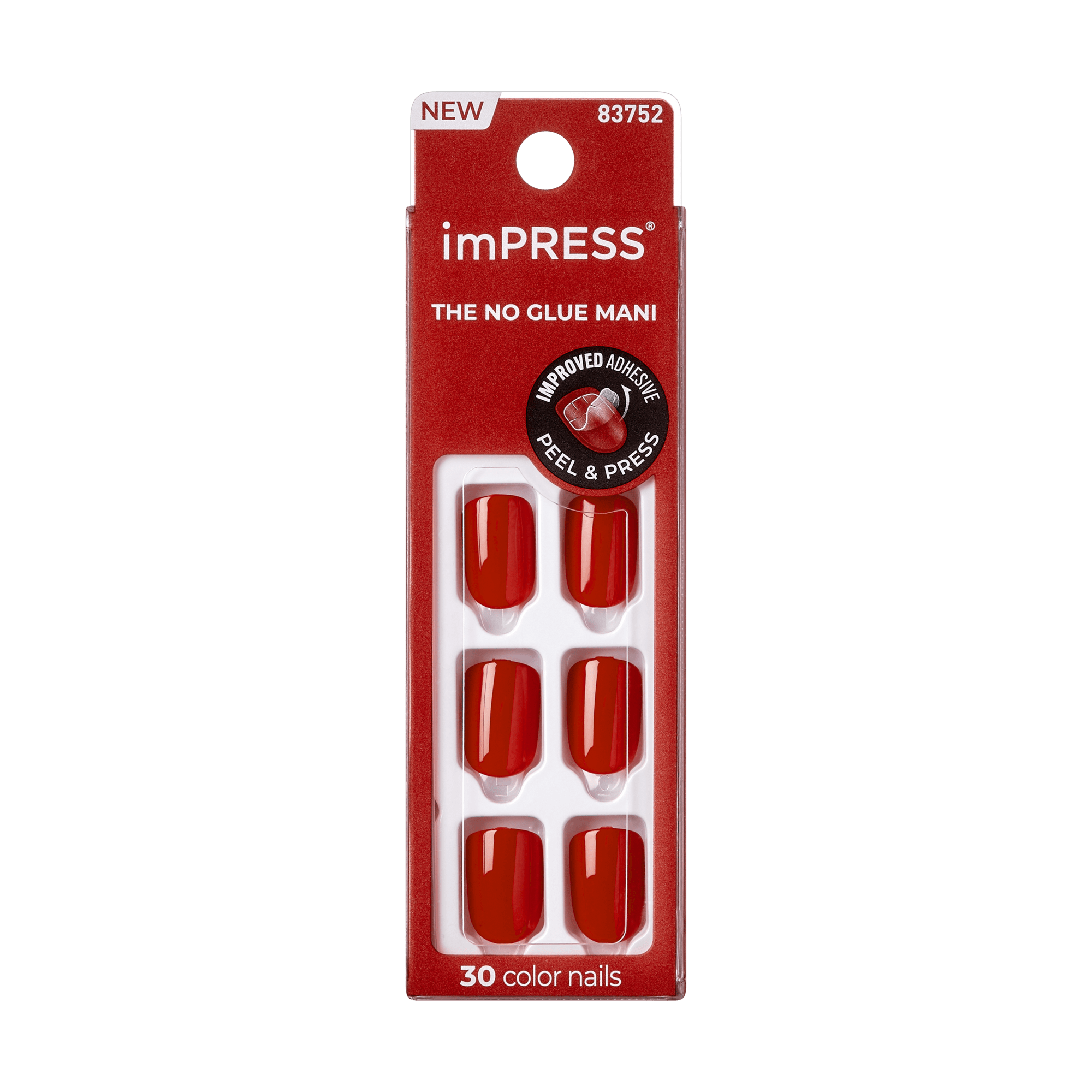 Impress Color No Glue Fake Press On Nails - Reddy or Not | Solid, Red, Short, Squoval, Manicure
