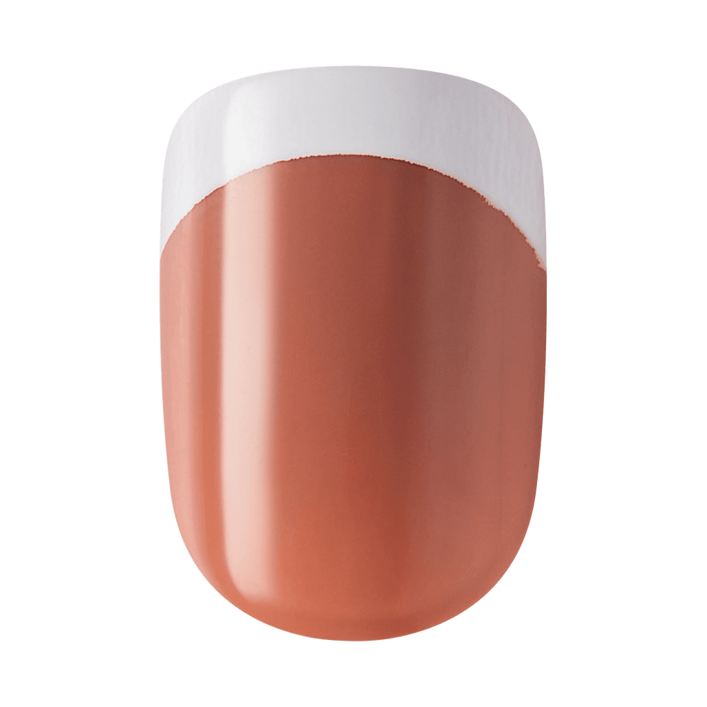 Impress Design No Glue Fake Press On Nails - Chatoyer | French Design, Brown, Short, Squoval, Manicure