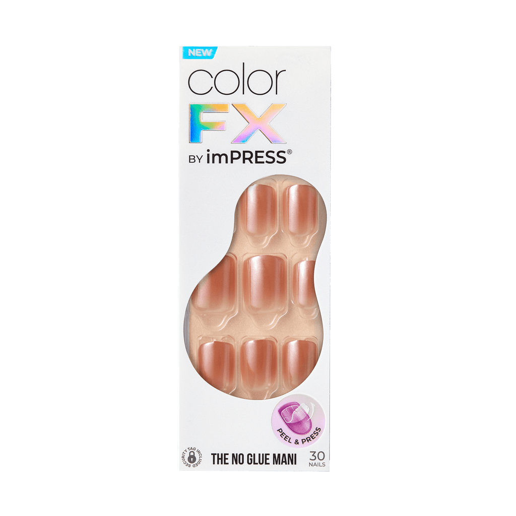 colorFX by Impress No Glue Fake Press On Nails - Last Call | Solid, Beige, Short, Squoval, Manicure