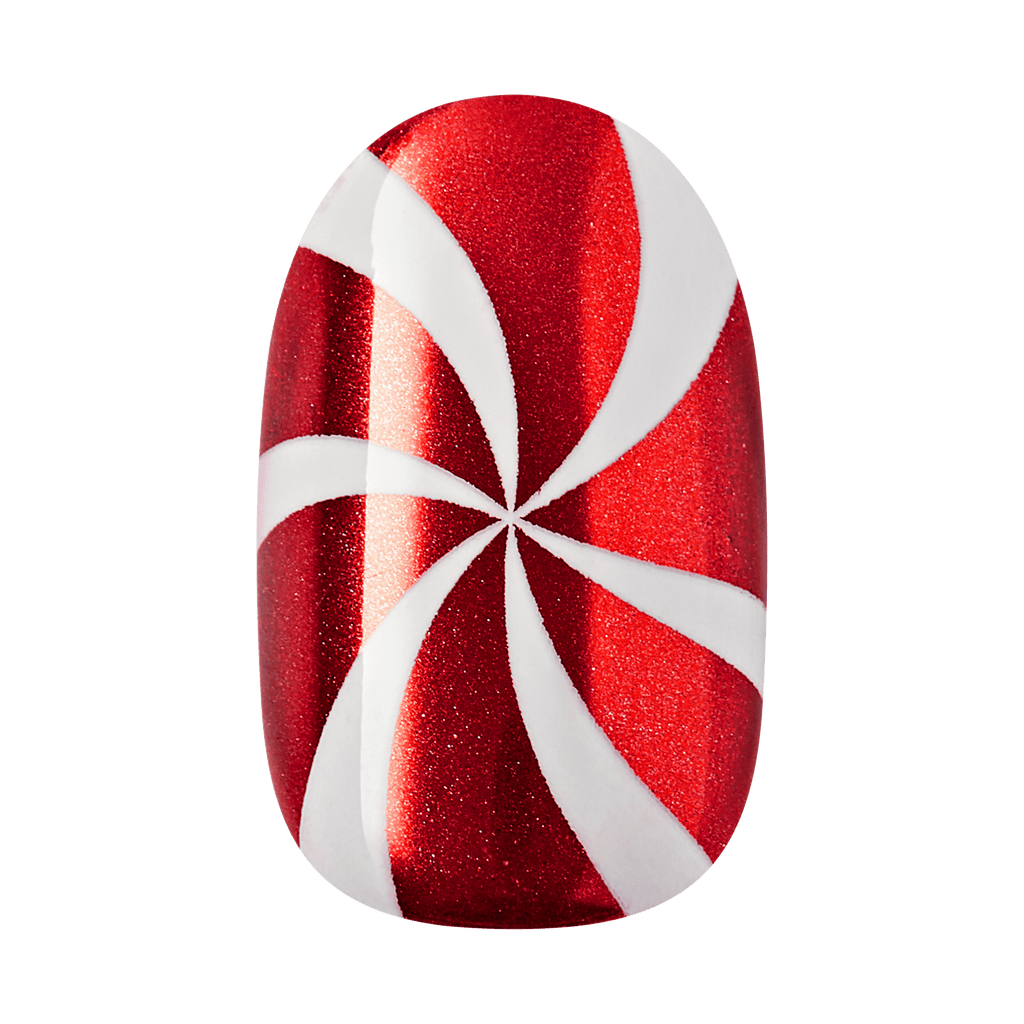 Impress Holiday Design No Glue Fake Press On Nails - Merry n Bright | Design, Red, Short, Oval, Manicure