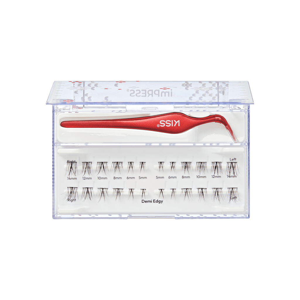 Impress Falsies Long Lasting Pre-Glued Holiday False Eyelashes - Demi Edgy | 24 Lash Clusters, Up To 5 Day Wear, 5mm-14mm