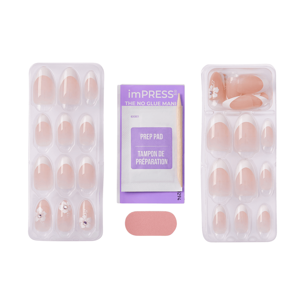 Impress Design No Glue Fake Press On Nails - Uplifted | French Design, White, Medium, Almond, Manicure