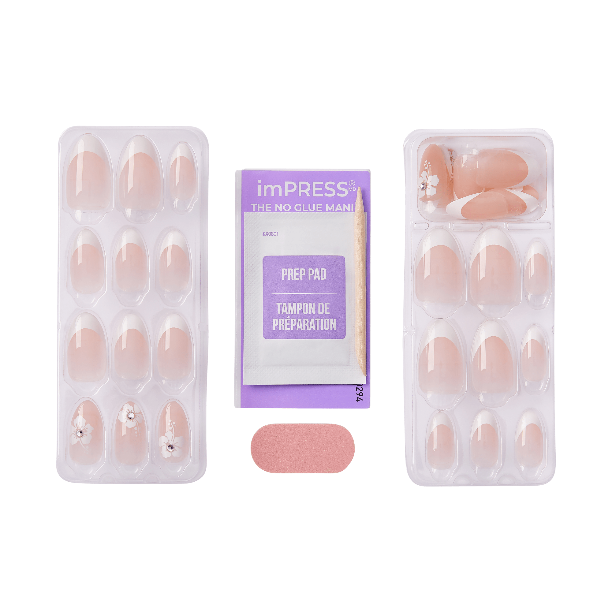 Impress Design No Glue Fake Press On Nails - Uplifted | French Design, White, Medium, Almond, Manicure