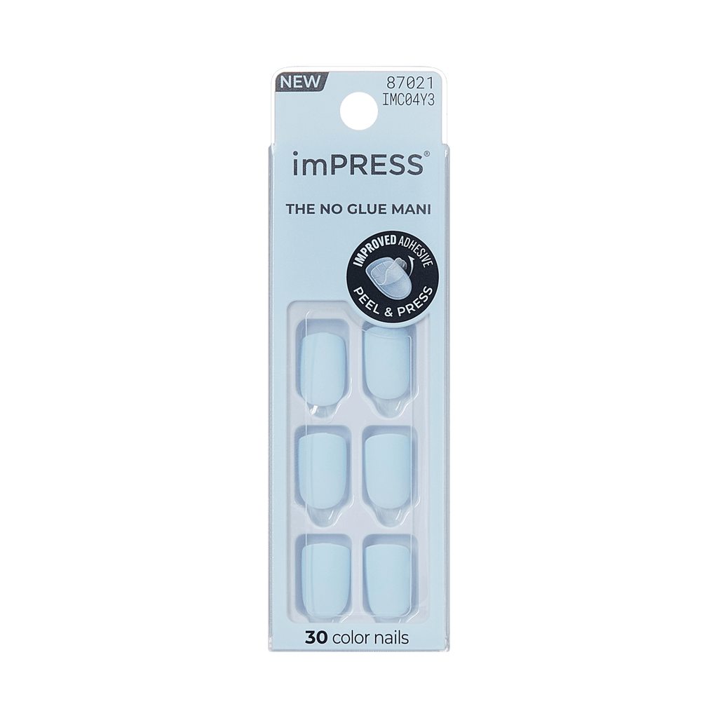 Impress Color No Glue Fake Press On Nails - Blue Sky | Solid, Blue, Short, Squoval, Manicure