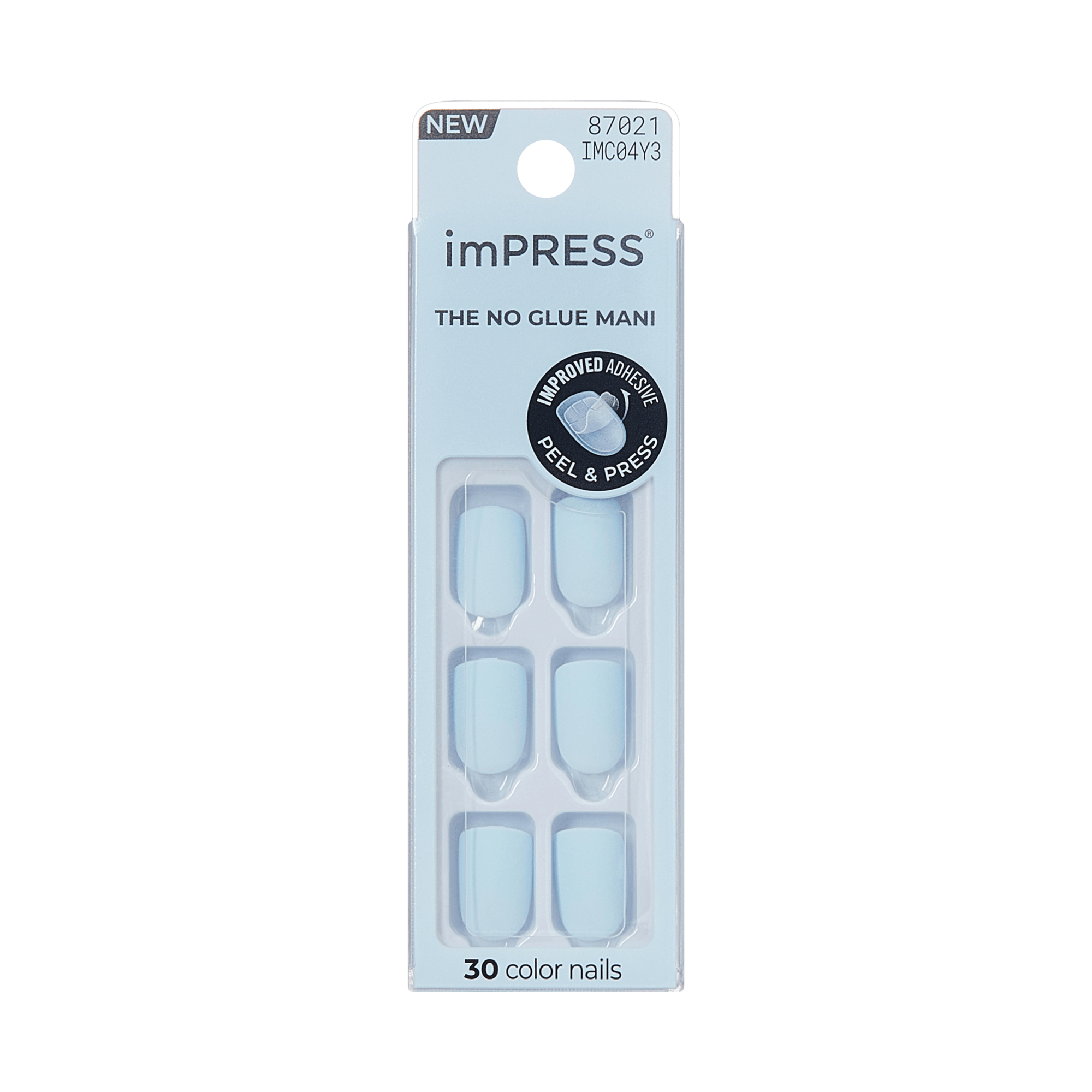 Impress Color No Glue Fake Press On Nails - Blue Sky | Solid, Blue, Short, Squoval, Manicure