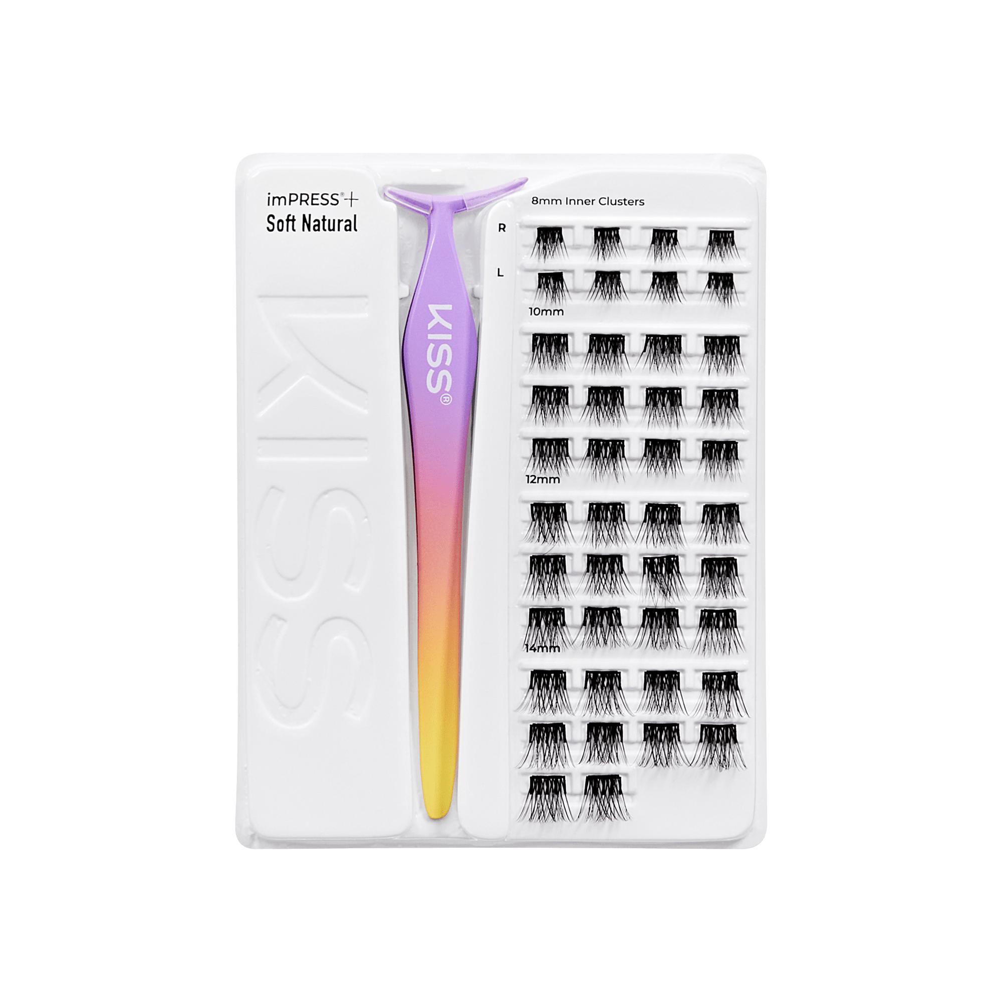 Impress+ Pre-Glued False Eyelashes Starter Kit - Soft Natural | 42 Lash Clusters, With Applicator, Includes Inner Clusters, 8mm-14mm