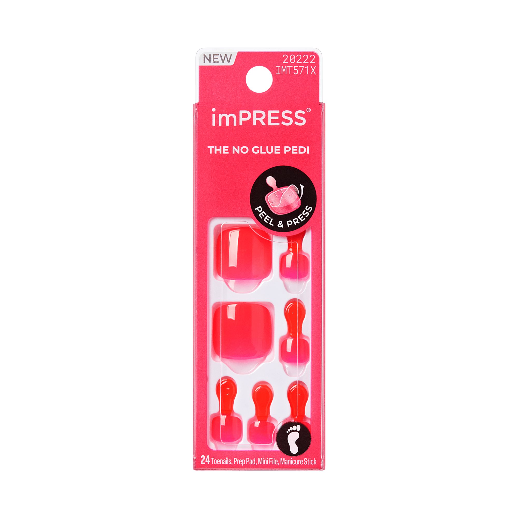 Impress Color No Glue Fake Press On Toenails - Cherry On Top | Solid, Pink, Short, Squoval, Pedicure