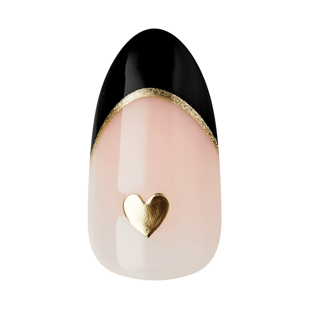 Impress Design No Glue Fake Press On Nails - Positive | French Design, Black, Medium, Almond, Manicure