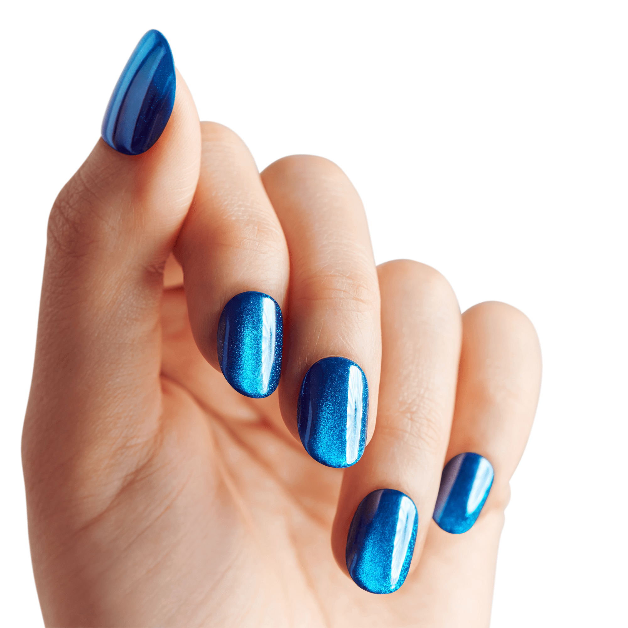 colorFX by Impress No Glue Fake Press On Nails - Reconnect | Solid, Blue, Short, Oval, Manicure
