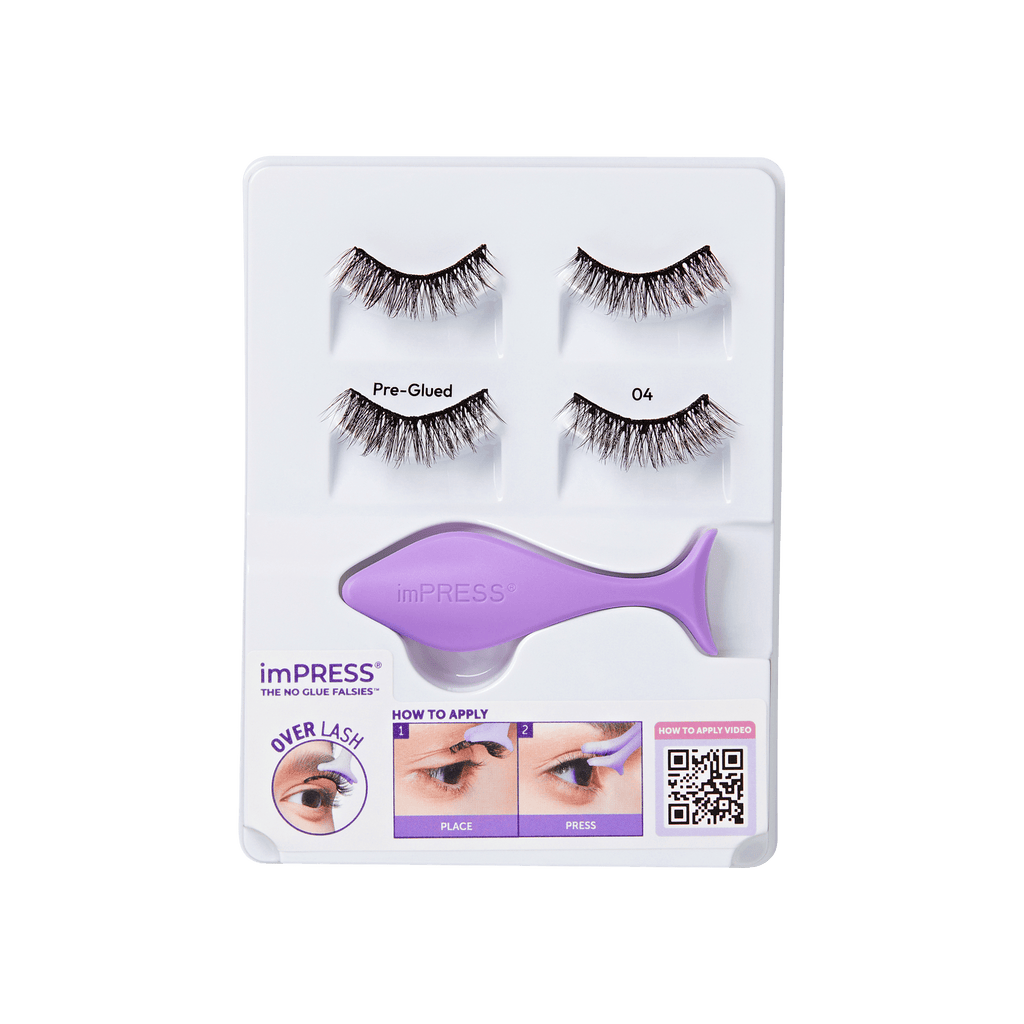 Impress Falsies Pre-Glued Strip False Eyelashes Starter Kit - Faux Mink Volume | 2 Pairs, With Applicator, 12mm