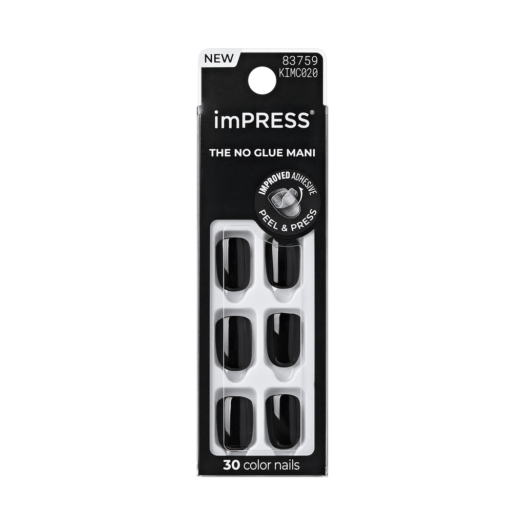Impress Color No Glue Fake Press On Nails - All Black | Solid, Black, Short, Squoval, Manicure