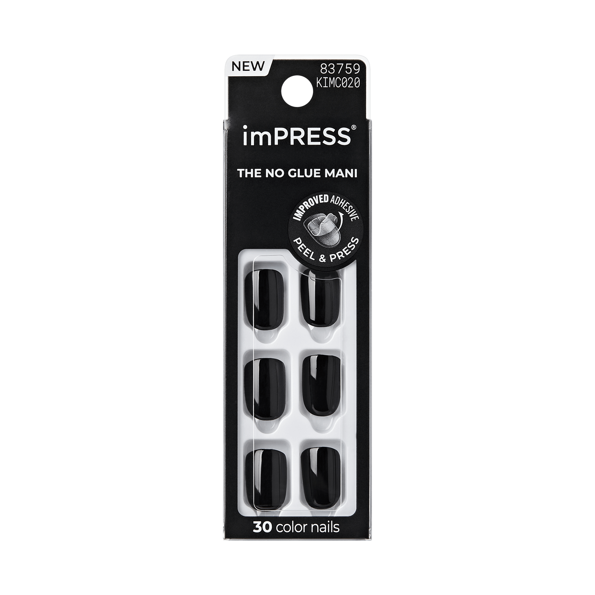 Impress Color No Glue Fake Press On Nails - All Black | Solid, Black, Short, Squoval, Manicure