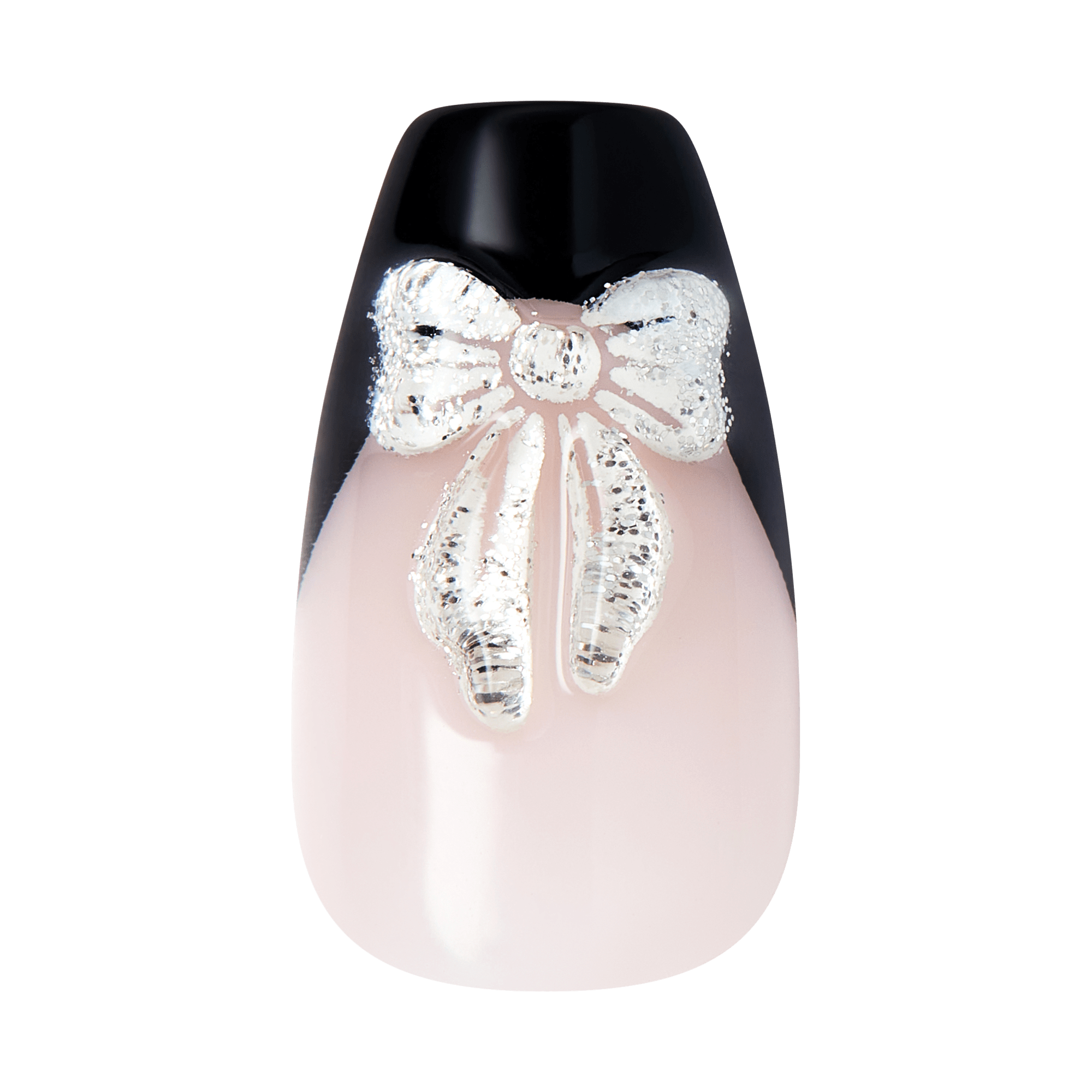 Impress Design No Glue Fake Press On Nails - By The River | 3D & Jewel French, Black, Medium, Coffin, Manicure