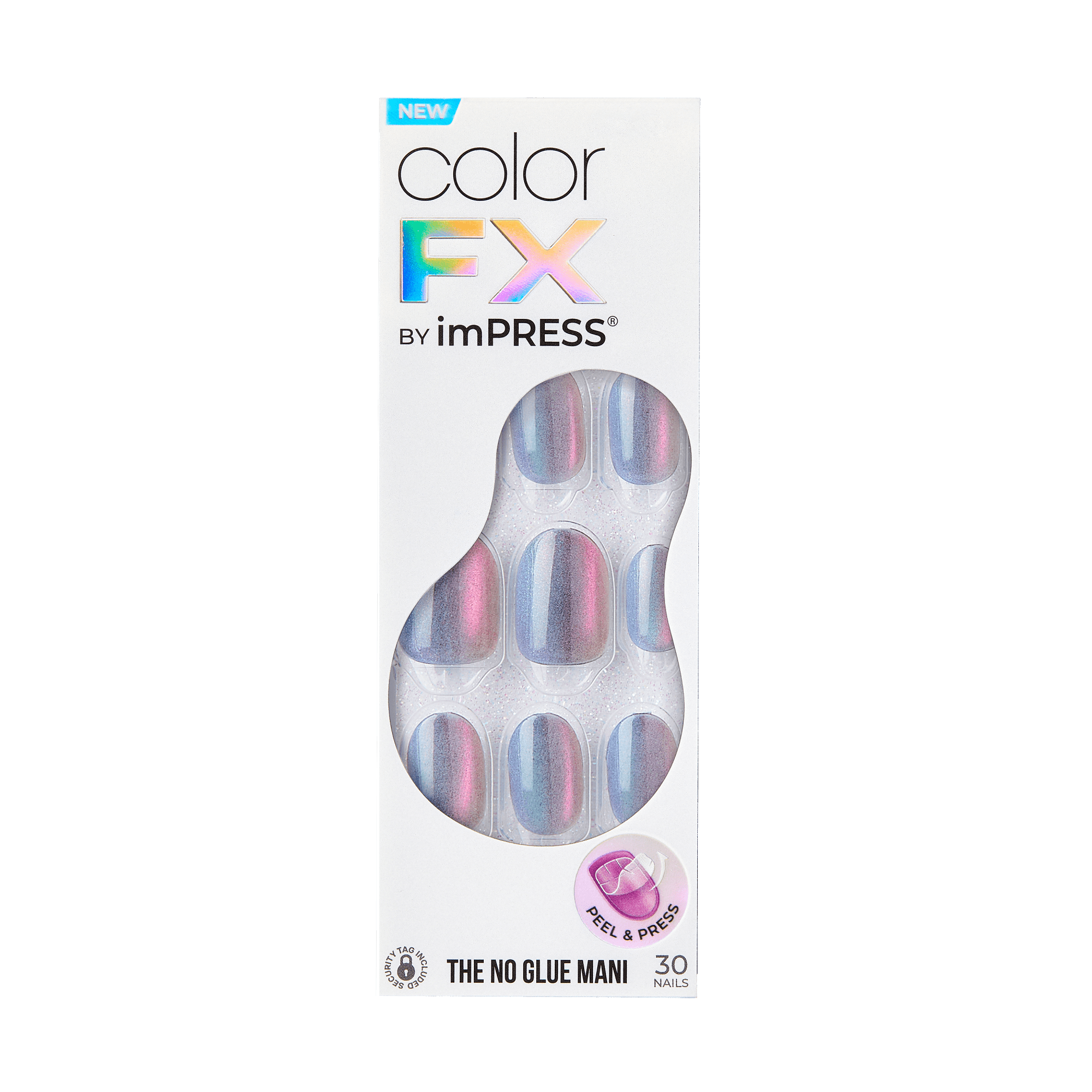 colorFX by Impress No Glue Fake Press On Nails - Fly Up | Solid, Silver, Short, Oval, Manicure