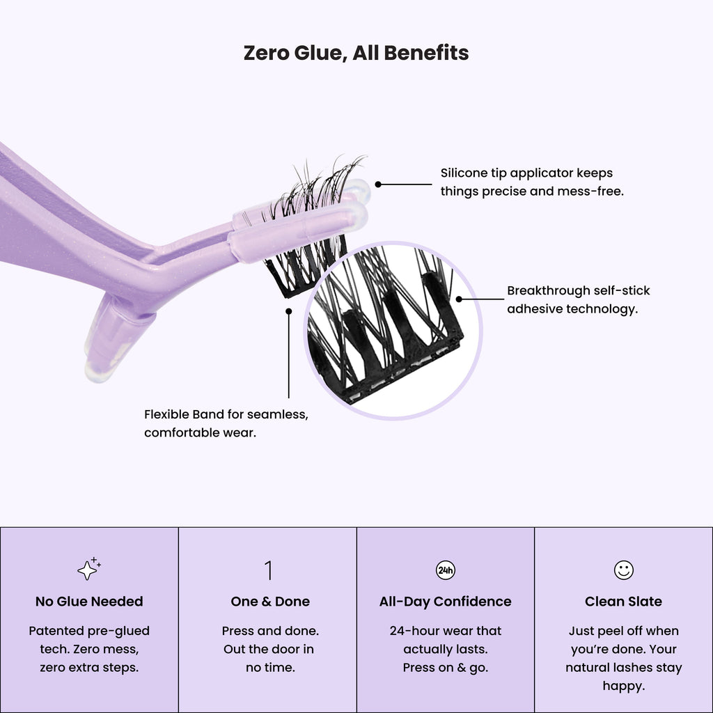 Impress Falsies Pre-Glued False Eyelashes Starter Kit - Natural & Wispy | 50 Lash Clusters, With Applicator, 10mm-14mm