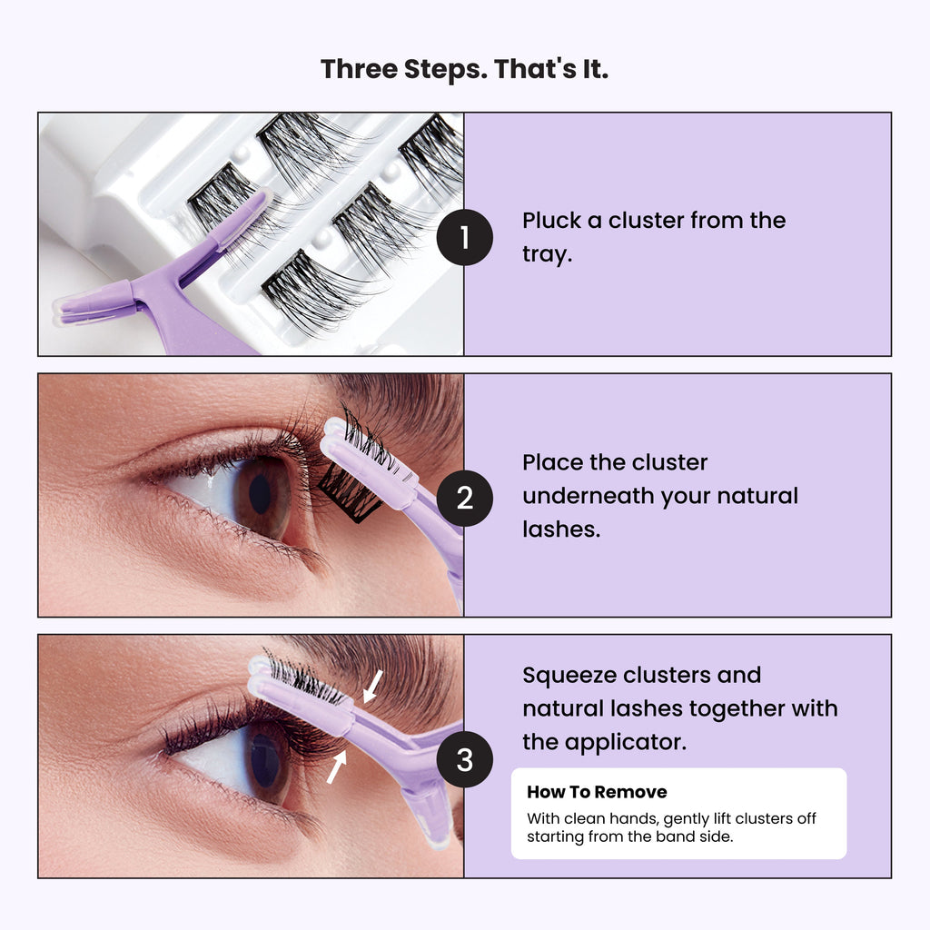 Impress Falsies Pre-Glued False Eyelashes Starter Kit - Natural & Wispy | 50 Lash Clusters, With Applicator, 10mm-14mm