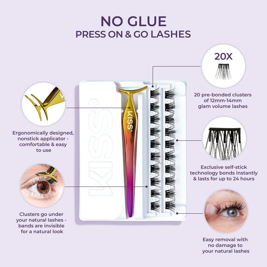 Impress Falsies Pre-Glued False Eyelashes Refills - Natural | 30 Lash Clusters, 10mm-14mm