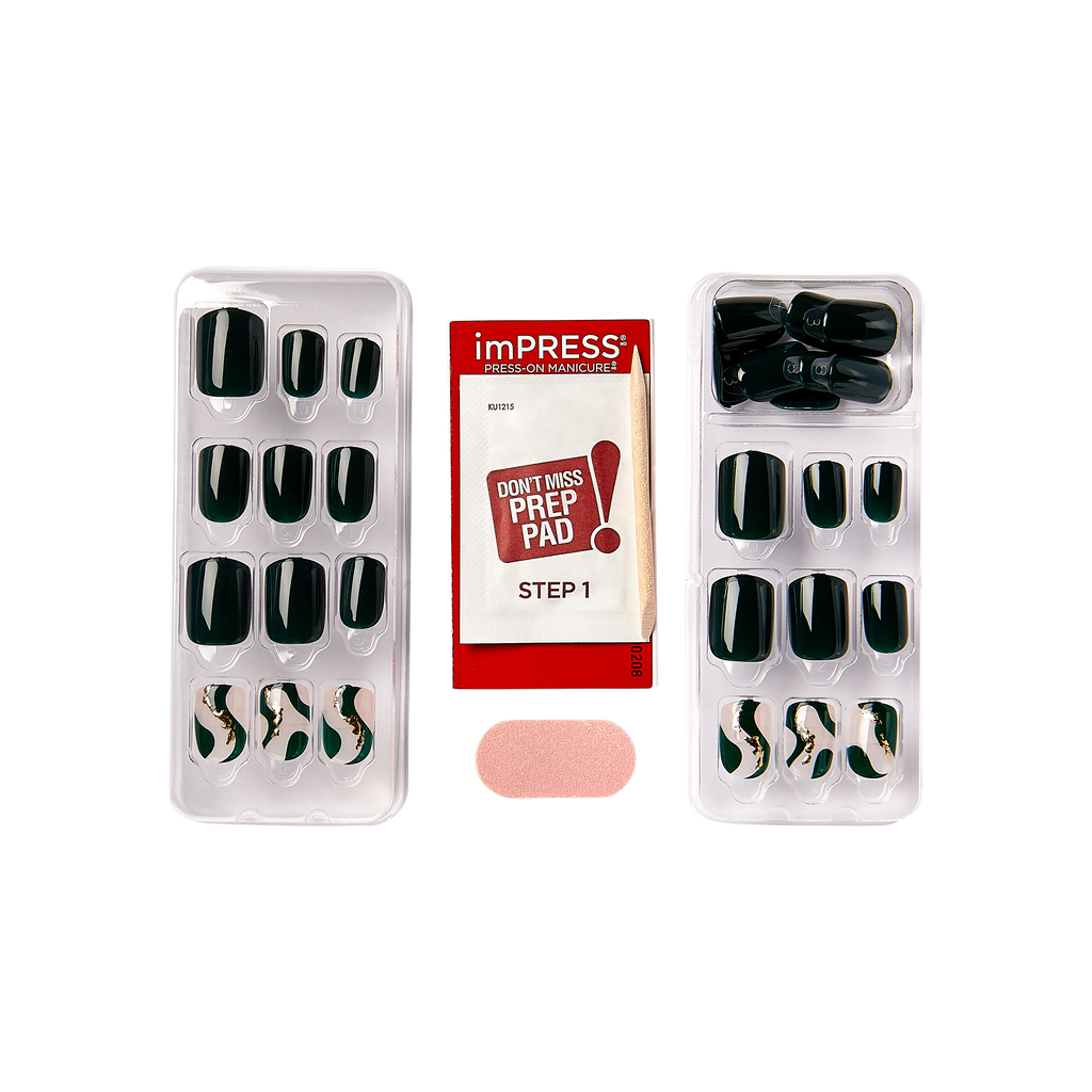 Impress Design No Glue Fake Press On Nails - Time Lapse | Design, Green, Short, Squoval, Manicure