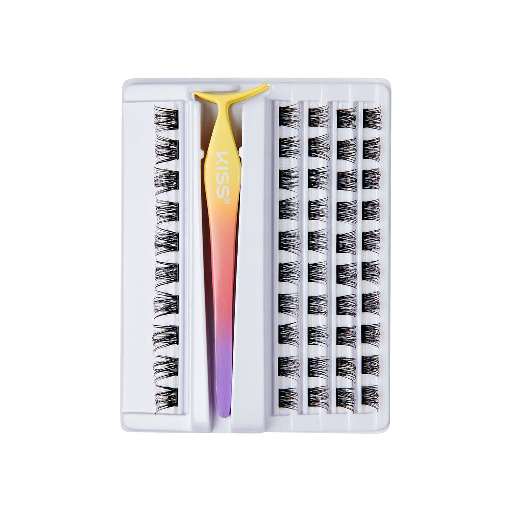 Impress Falsies Pre-Glued False Eyelashes Starter Kit - Natural & Wispy | 50 Lash Clusters, With Applicator, 10mm-14mm