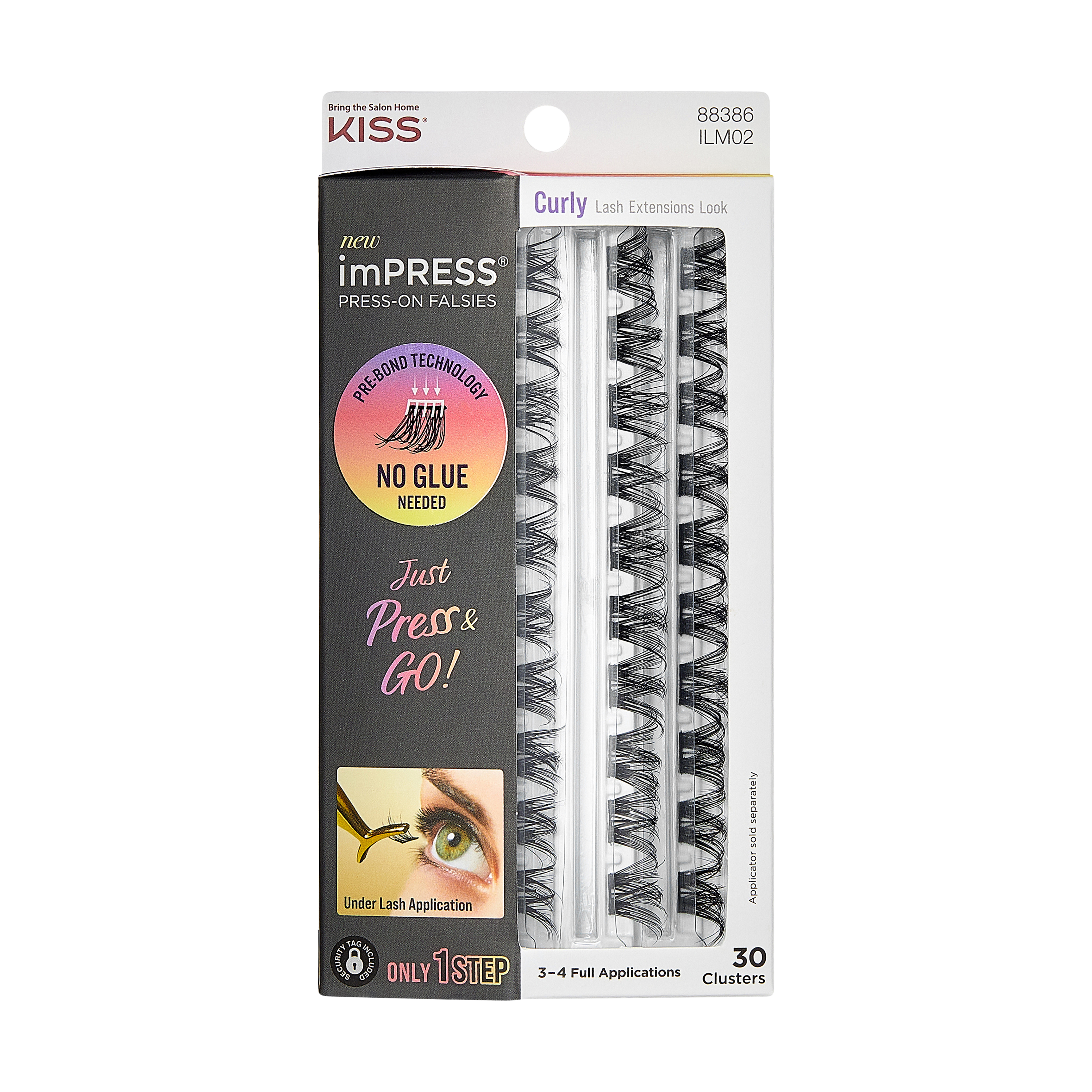 Impress Falsies Pre-Glued False Eyelashes Refills - Curly | 30 Lash Clusters, 10mm-14mm